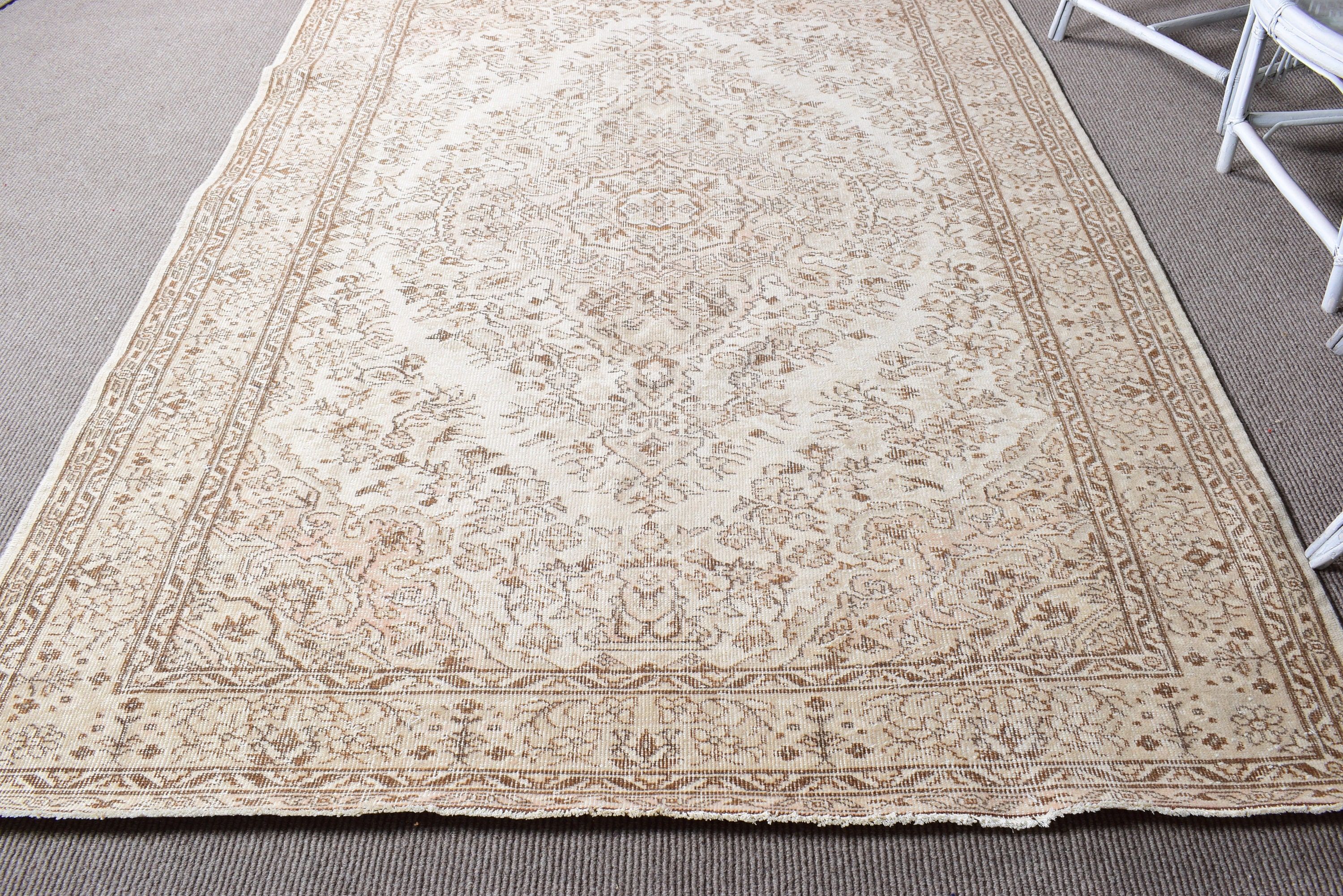 Rugs for Dining Room, Turkish Rugs, 5.9x9.1 ft Large Rugs, Floor Rugs, Vintage Rugs, Large Vintage Rugs, Statement Rugs, Beige Bedroom Rug