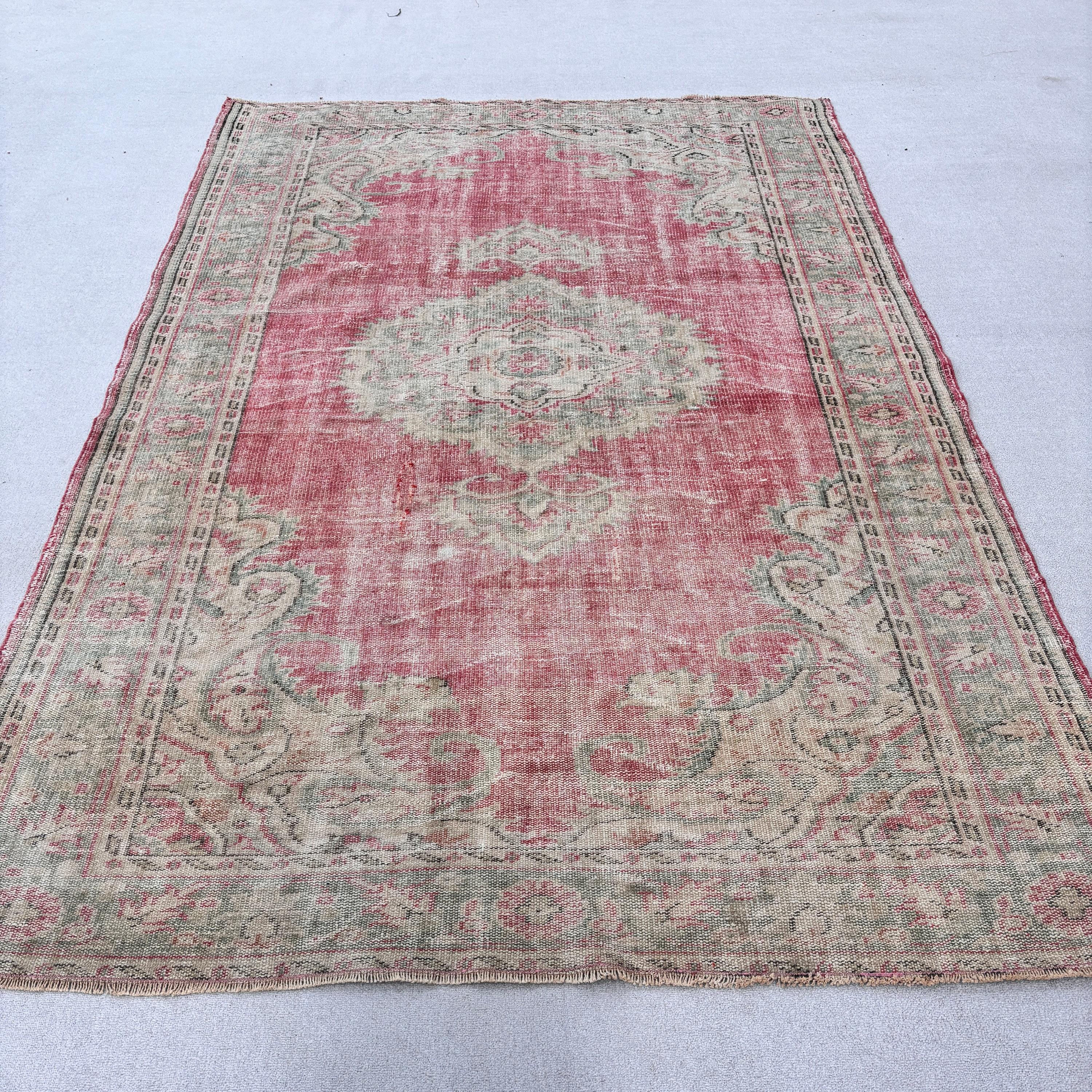 Turkish Rug, Bedroom Rugs, Rugs for Bedroom, Vintage Rugs, Oriental Rug, Large Boho Rug, 6x8.8 ft Large Rug, Pink Floor Rugs, Oushak Rug