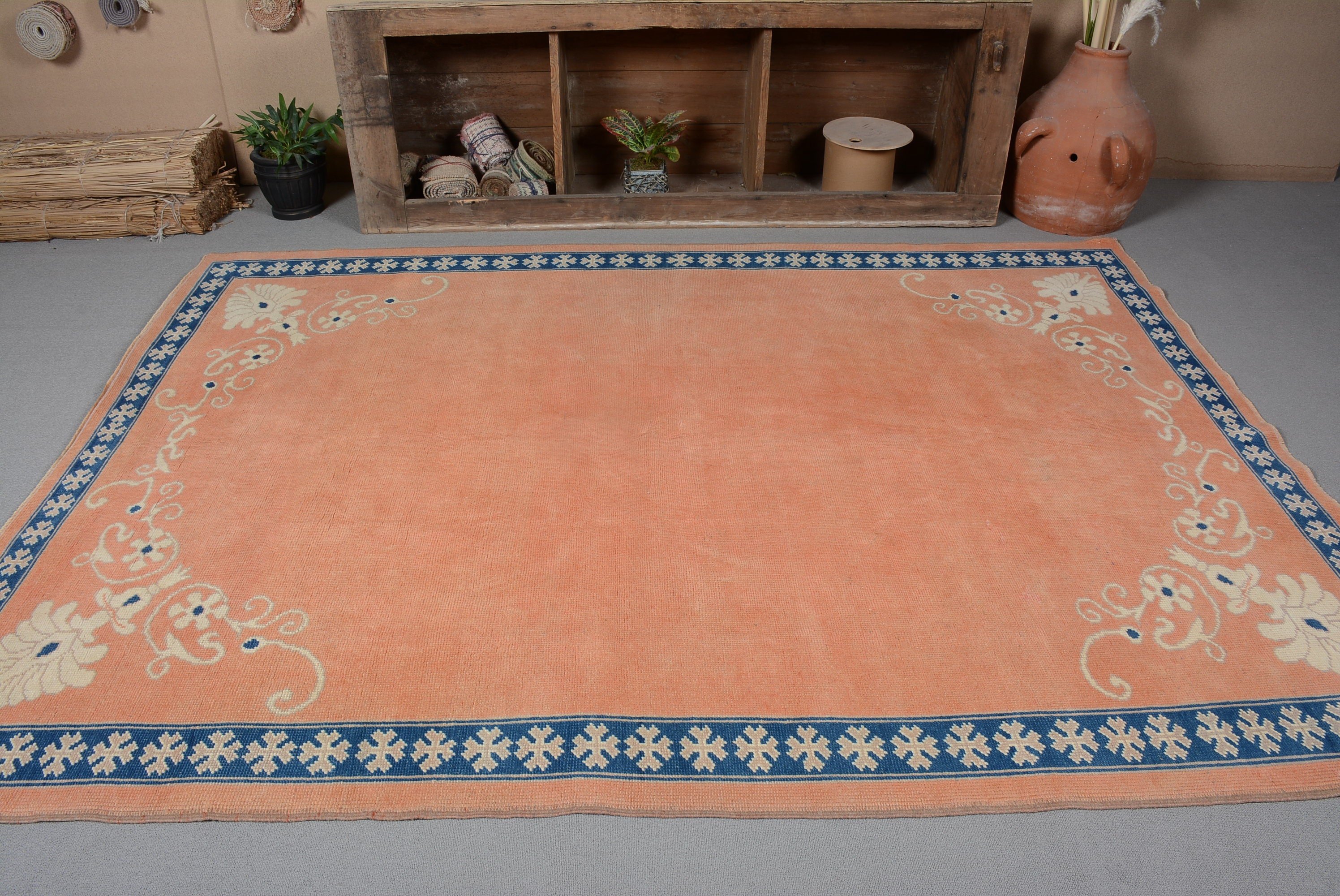 Salon Rugs, Home Decor Rug, Orange  6x8.3 ft Large Rug, Vintage Decor Rugs, Bedroom Rugs, Vintage Rug, Cool Rug, Turkish Rug