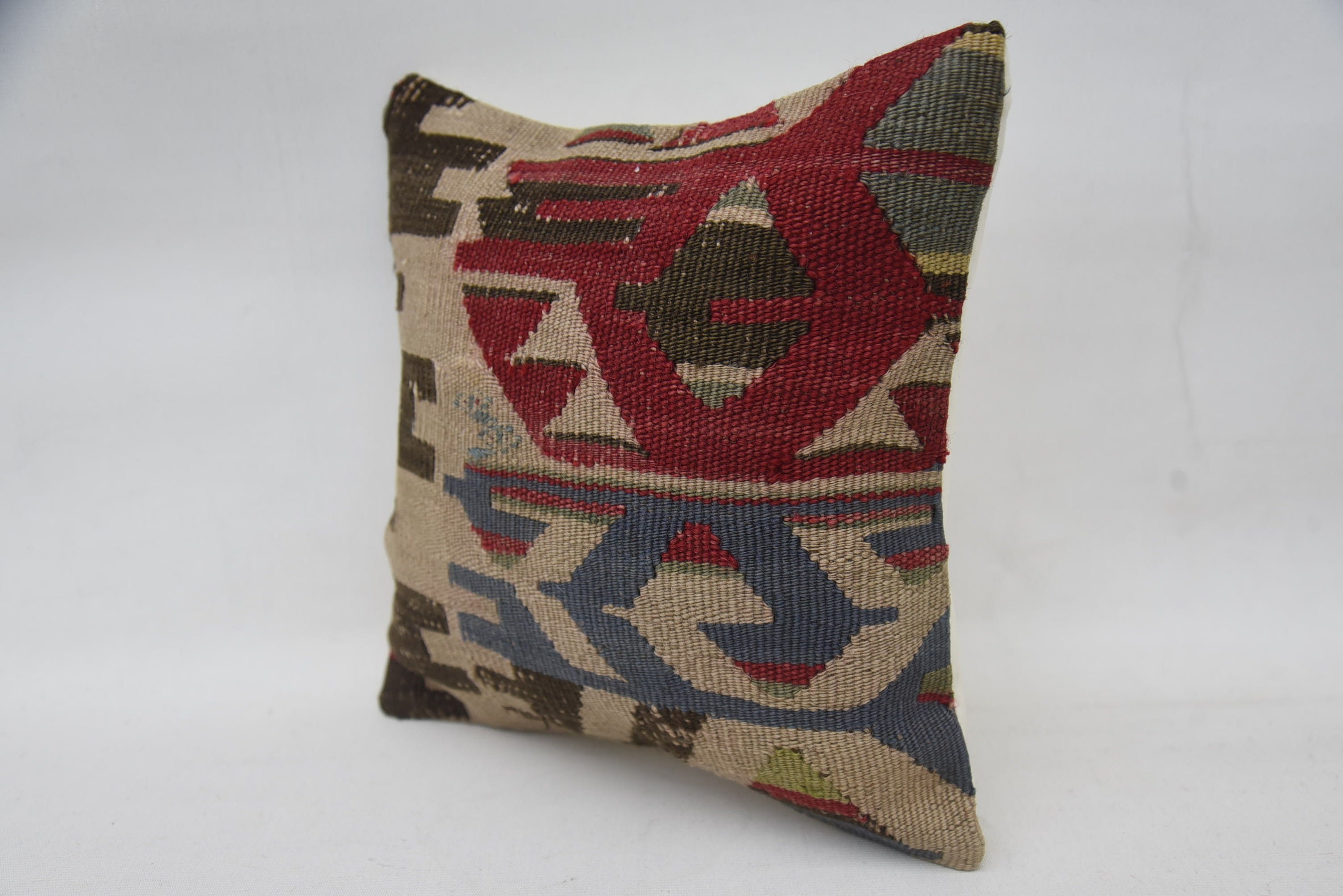 Turkish Kilim Pillow, 12"x12" Beige Pillow Cover, Pet Pillow Case, Vintage Kilim Pillow, Home Decor Pillow, Sofa Cushion Cover