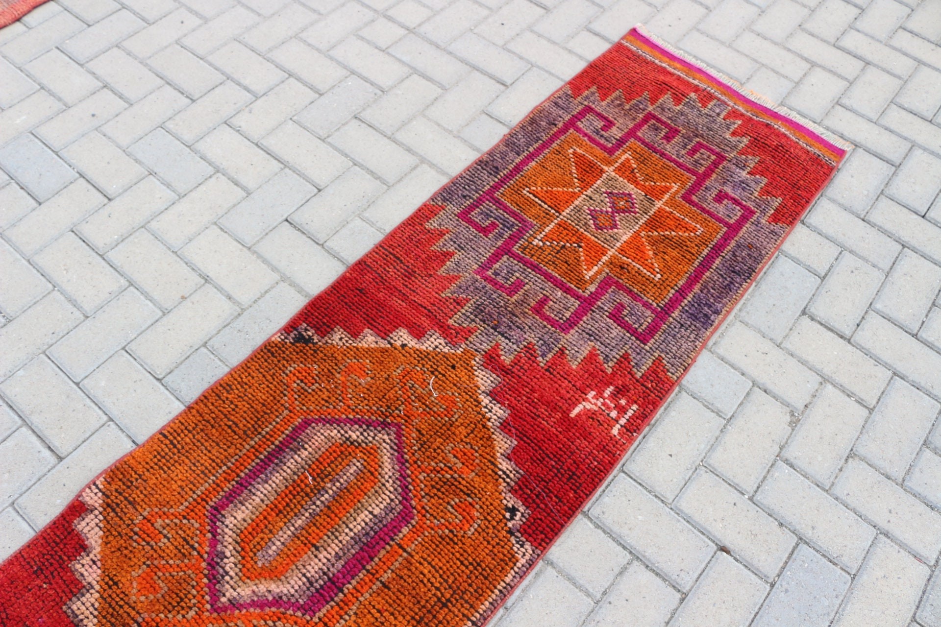 Hallway Rug, Stair Rugs, Vintage Rugs, Kitchen Rug, Red  2x12.1 ft Runner Rug, Rugs for Kitchen, Turkish Rug, Oushak Rugs