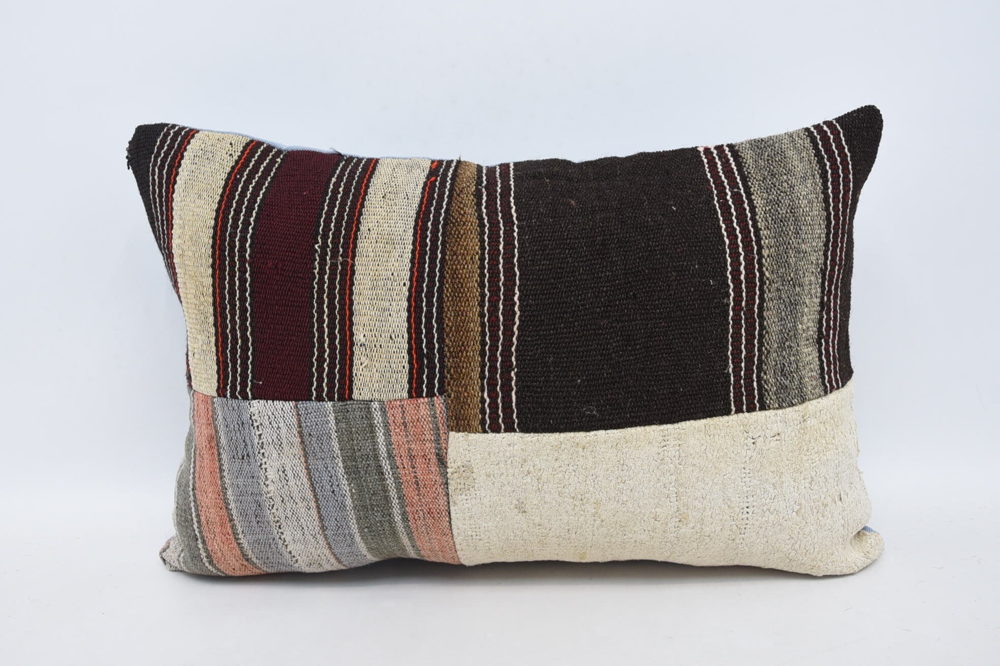 Turkish Kilim Pillow, Vintage Kilim Pillow, Vintage Kilim Throw Pillow, Nautical Throw Cushion Cover, 16"x24" Brown Cushion