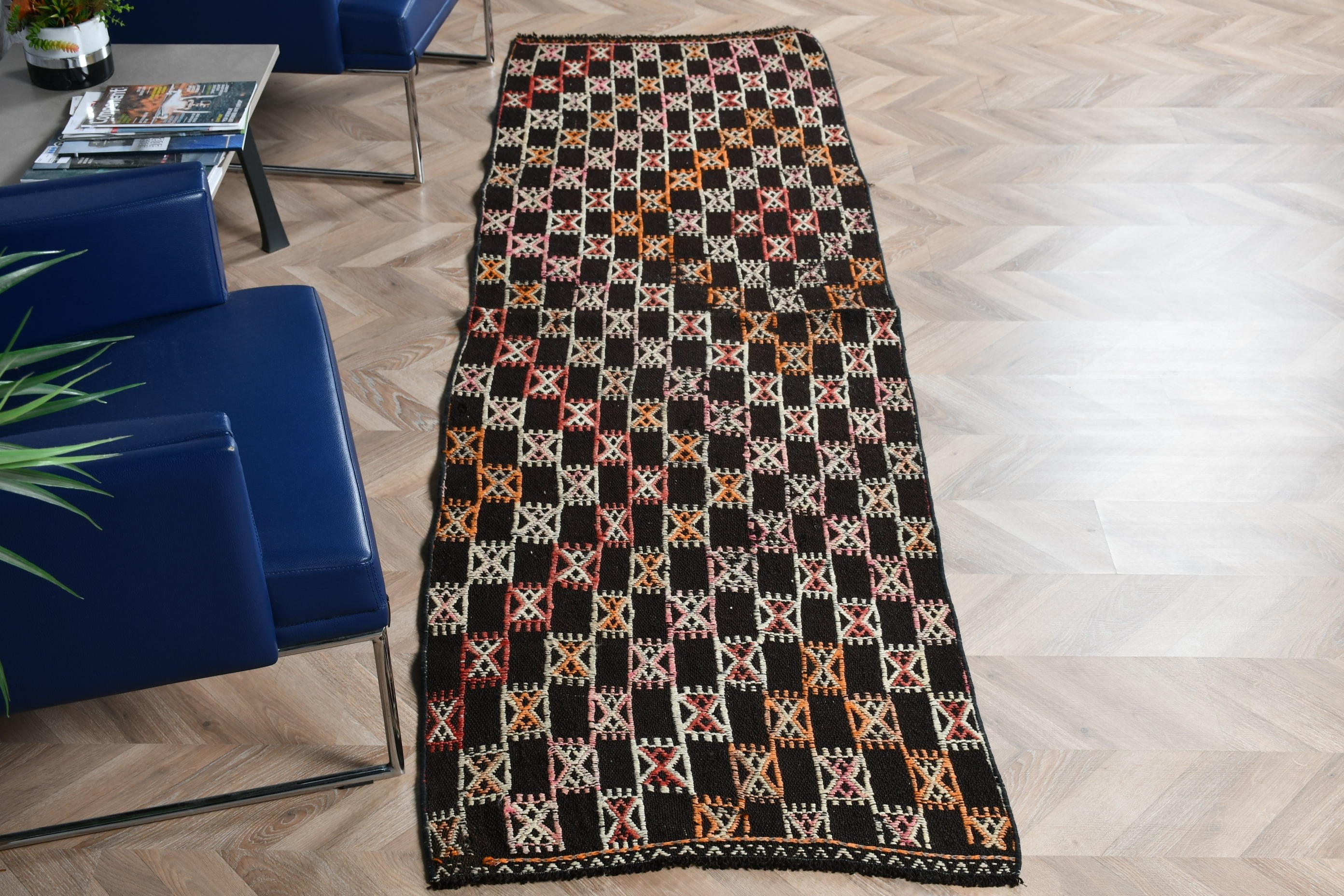 Merdiven Halıları, Vintage Halılar, Türk Halısı, Koridor Halısı, Siyah Soğuk Halı, 2.6x8.9 ft Runner Halıları, Koridor Halısı, Yatak Odası Halısı