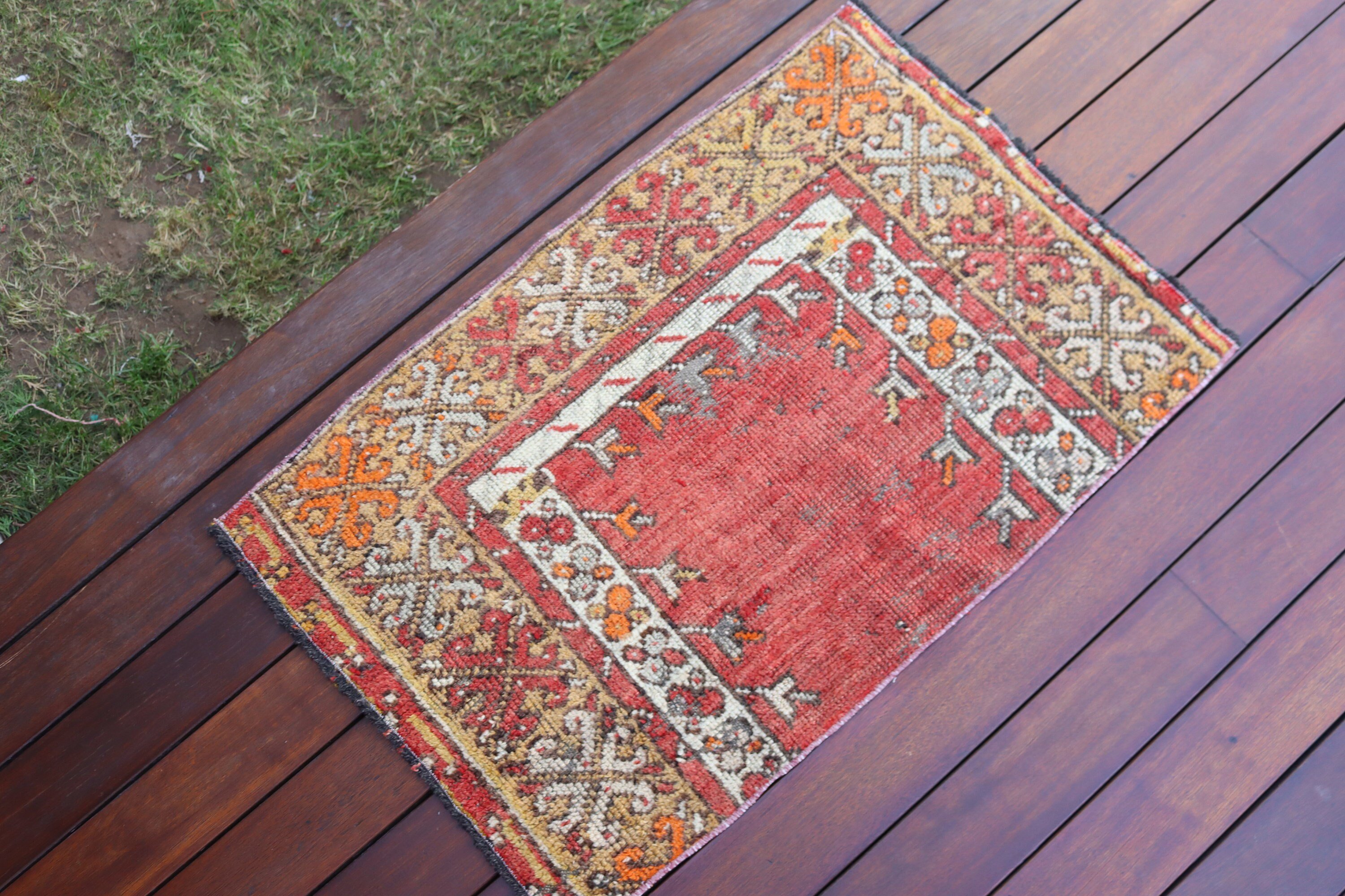 Türk Halıları, Küçük Vintage Halı, Boho Halıları, Oushak Halıları, Vintage Halıları, Araba Paspas Halısı, Düz Dokuma Halı, Kırmızı 1.7x2.6 ft Küçük Halı