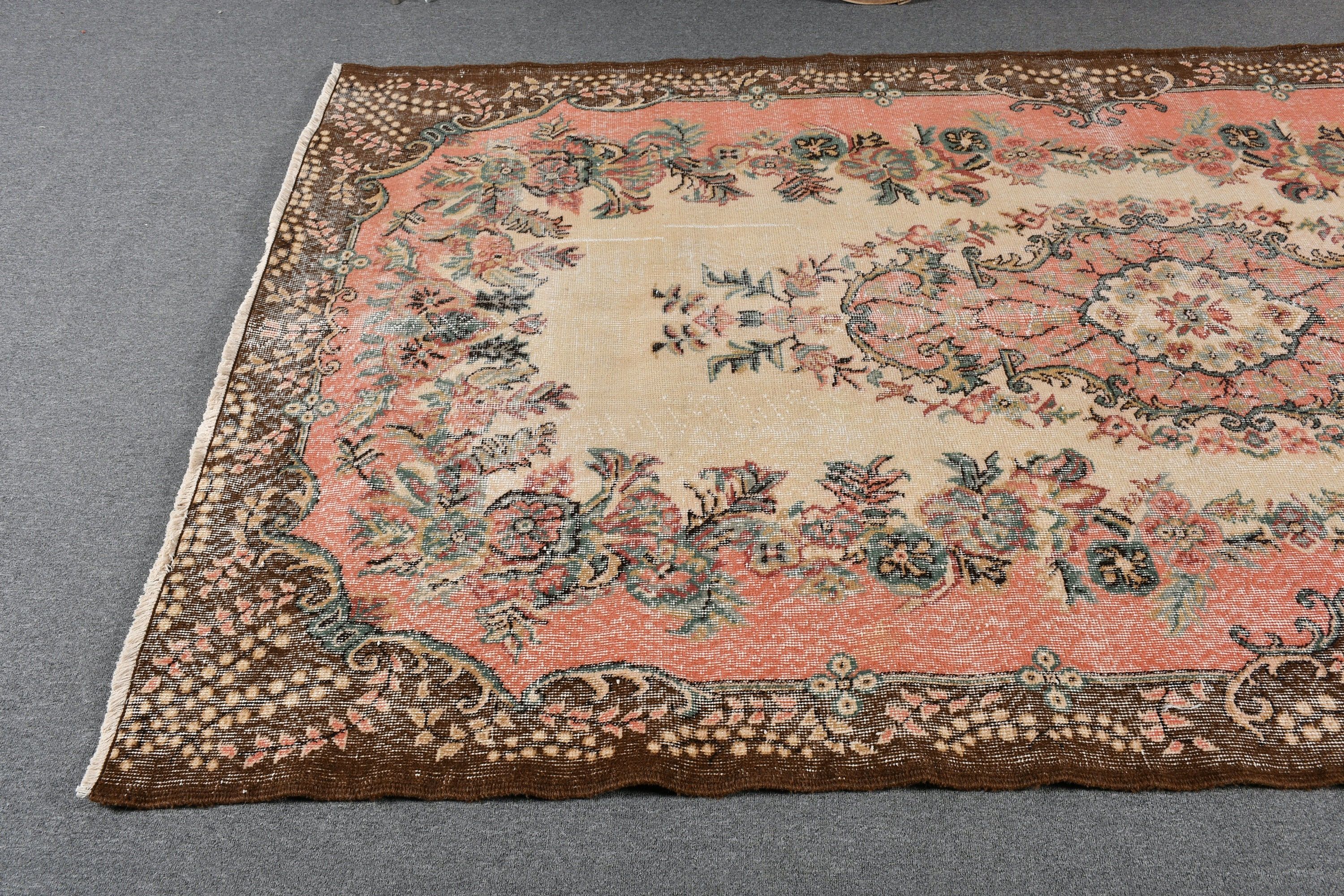 Vintage Rug, Salon Rug, Living Room Rug, Wool Rug, Rugs for Salon, Beige Antique Rugs, Oushak Rug, 5.7x9.4 ft Large Rug, Turkish Rug