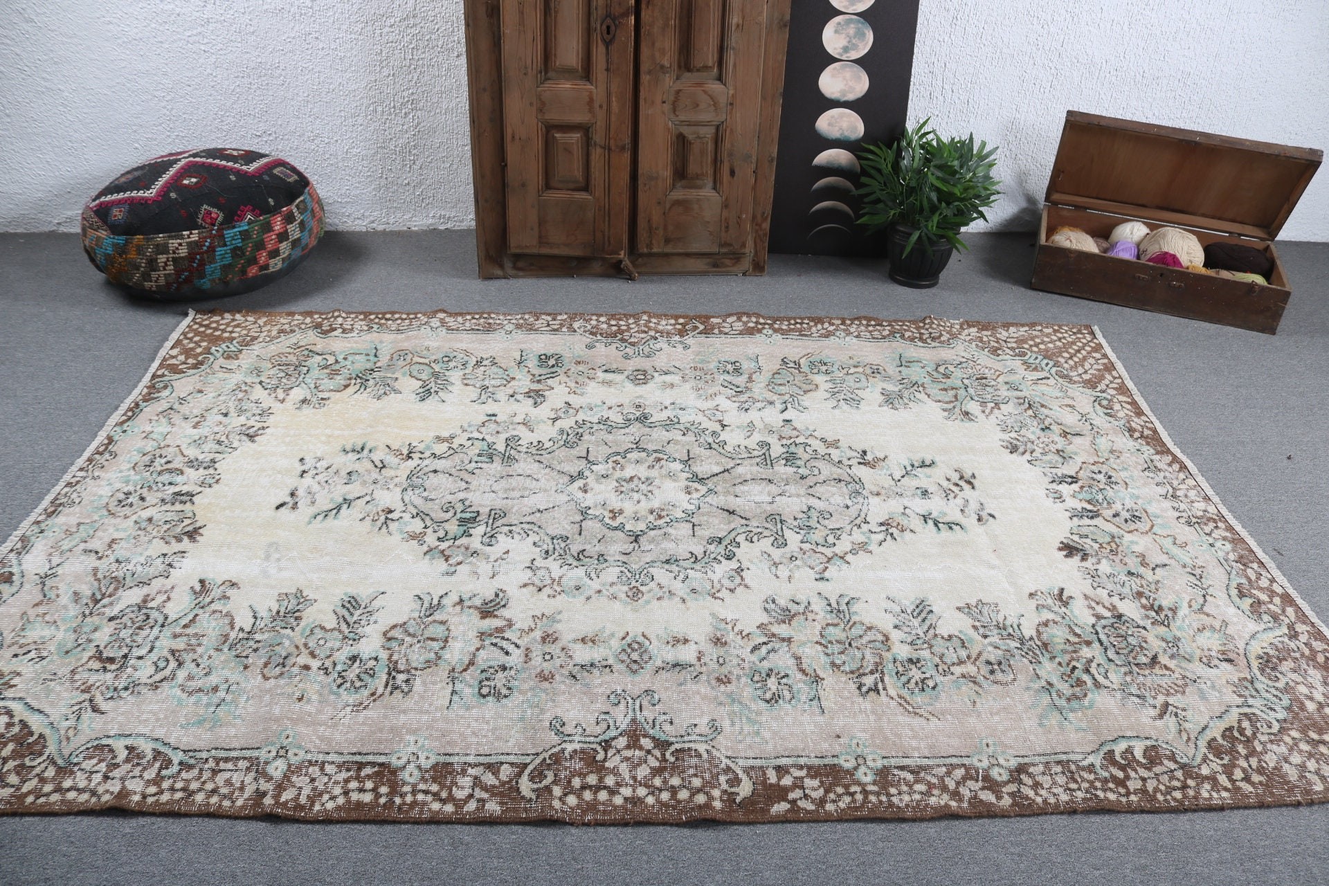 5.5x8.3 ft Büyük Halılar, Antika Halı, Yatak Odası Halısı, Fas Halıları, Turuncu Düz Dokuma Halı, Vintage Halılar, Türk Halısı, Büyük Vintage Halılar