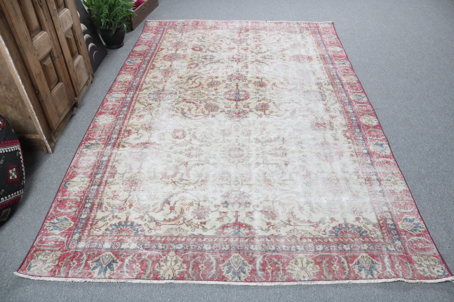 Düz Dokuma Halılar, Türk Halısı, Büyük Boho Halısı, Büyük Vintage Halılar, Anadolu Halıları, Vintage Halı, 5.8x9.1 ft Büyük Halılar, Kırmızı Yün Halı