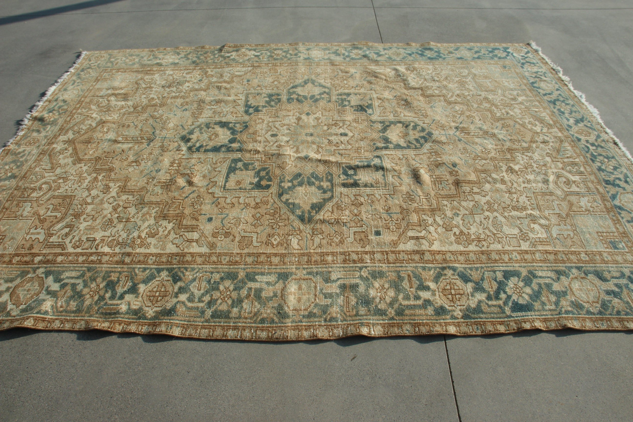 Vintage Rugs, Dining Room Rugs, Turkish Rugs, Luxury Rug, Salon Rugs, Bedroom Rug, 7.8x10 ft Oversize Rug, Blue Neutral Rugs