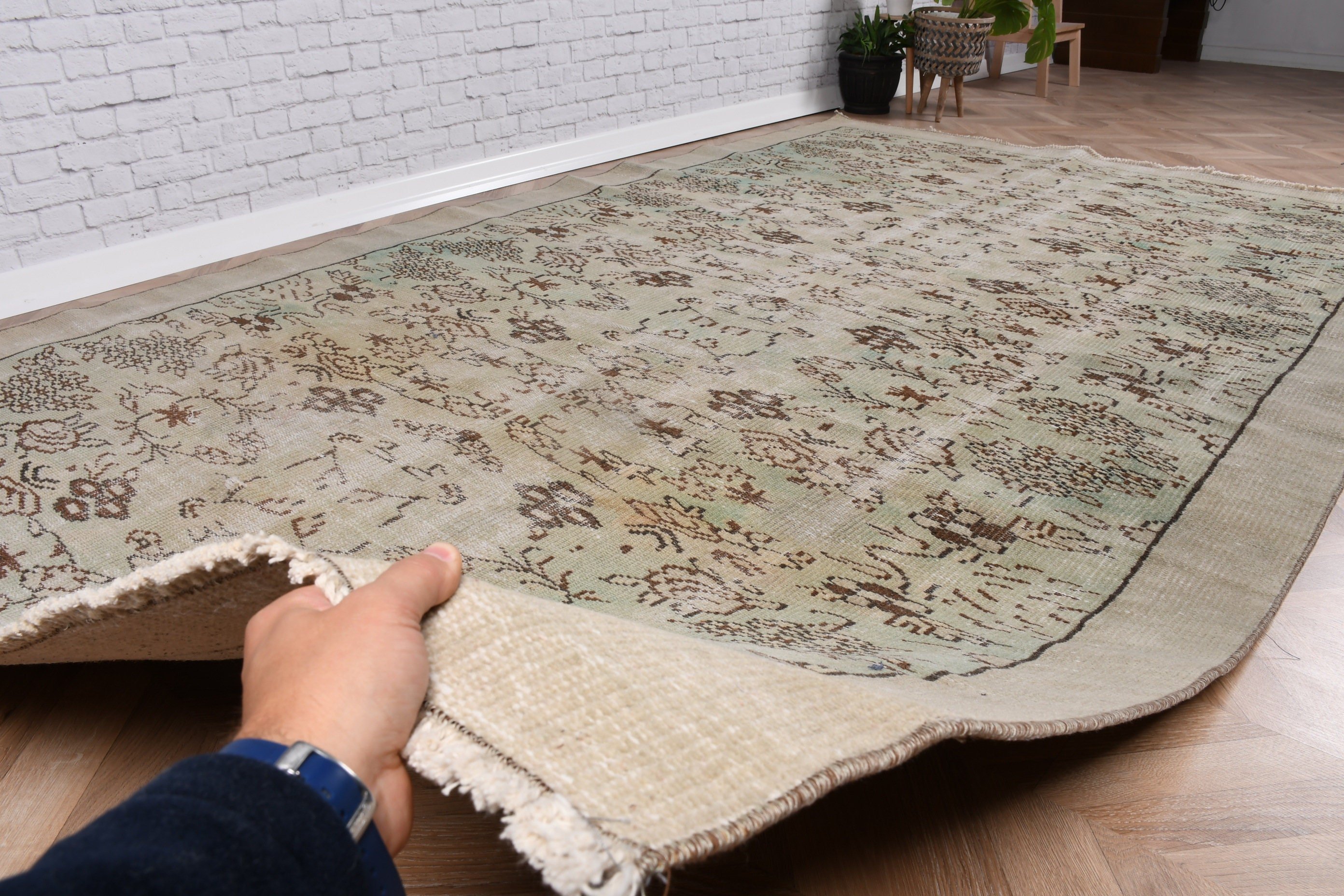 Boho Rugs, Beige Antique Rugs, 6x9.7 ft Large Rugs, Vintage Rug, Organic Rugs, Large Boho Rugs, Bedroom Rugs, Turkish Rug, Floor Rug