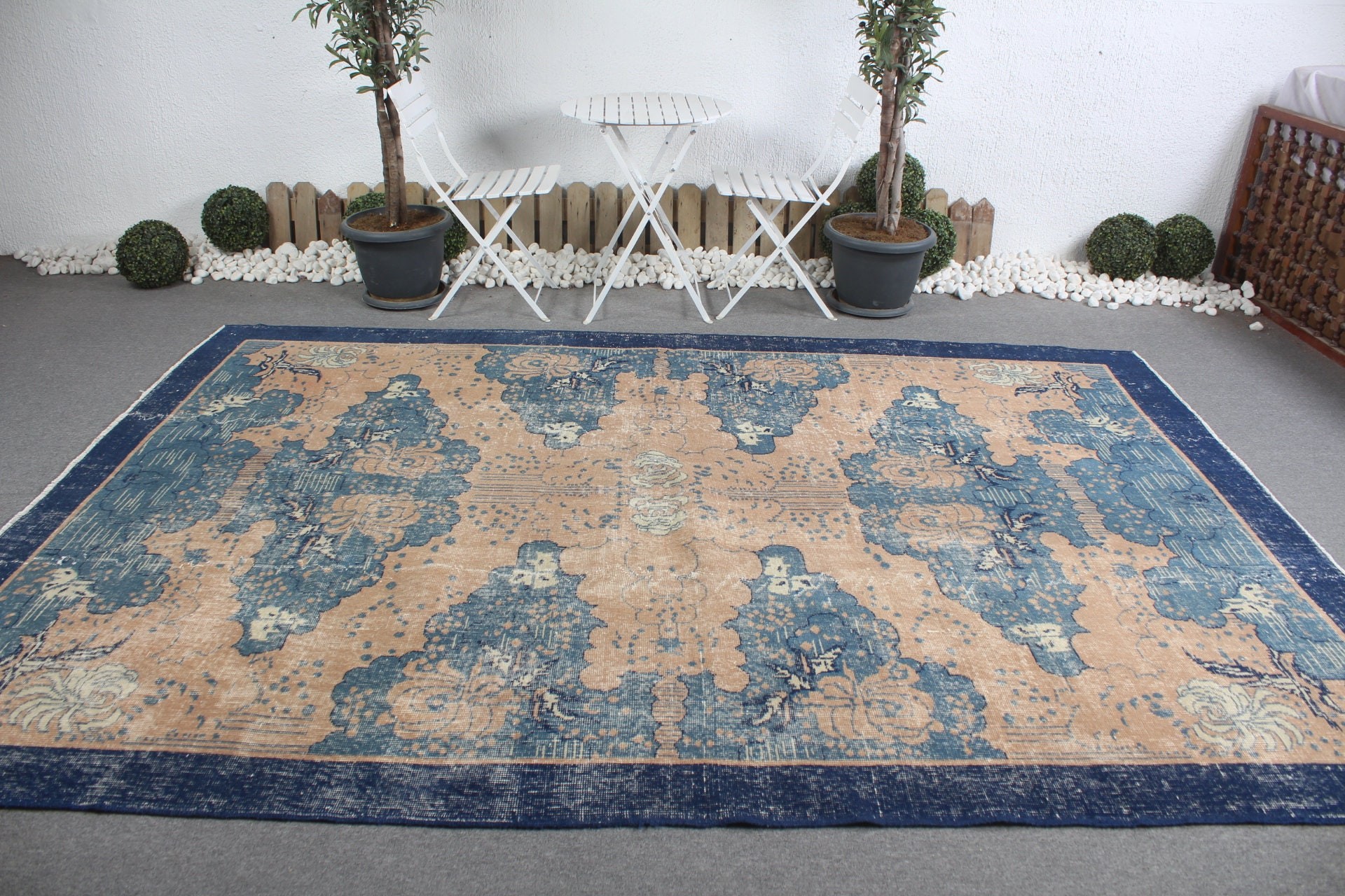 Kitchen Rug, Moroccan Rug, Living Room Rug, Rugs for Salon, Vintage Rug, Blue Moroccan Rug, Salon Rug, Turkish Rugs, 7.5x7.3 ft Large Rugs