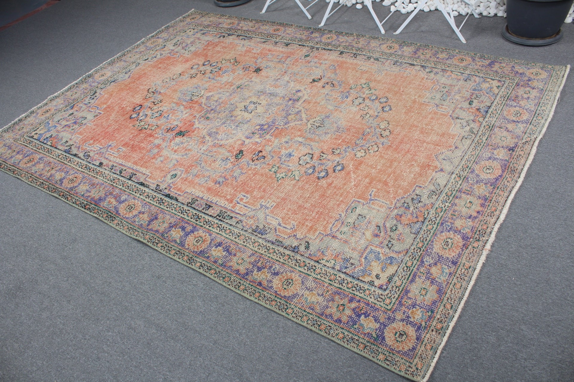 Vintage Halı, Oturma Odası Halısı, Yemek Odası Halısı, Eklektik Halı, Havalı Halı, 6.3x8.7 ft Büyük Halı, Kırmızı Fas Halısı, Türk Halısı, Fas Halıları