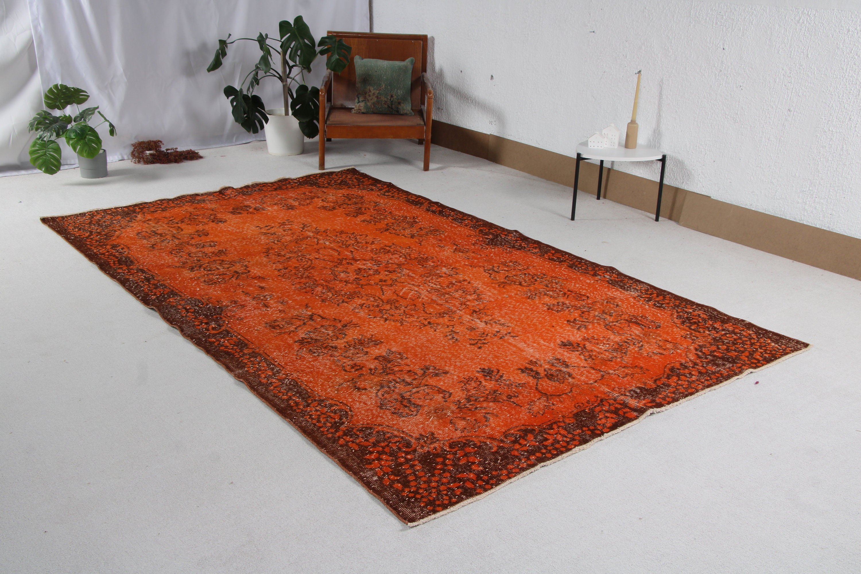 5.9x10 ft Büyük Halılar, Yemek Odası Halıları, Anadolu Halıları, Turuncu El Dokuma Halı, Yatak Odası Halısı, Türk Halıları, Ev Dekorasyonu Halısı, Vintage Halılar