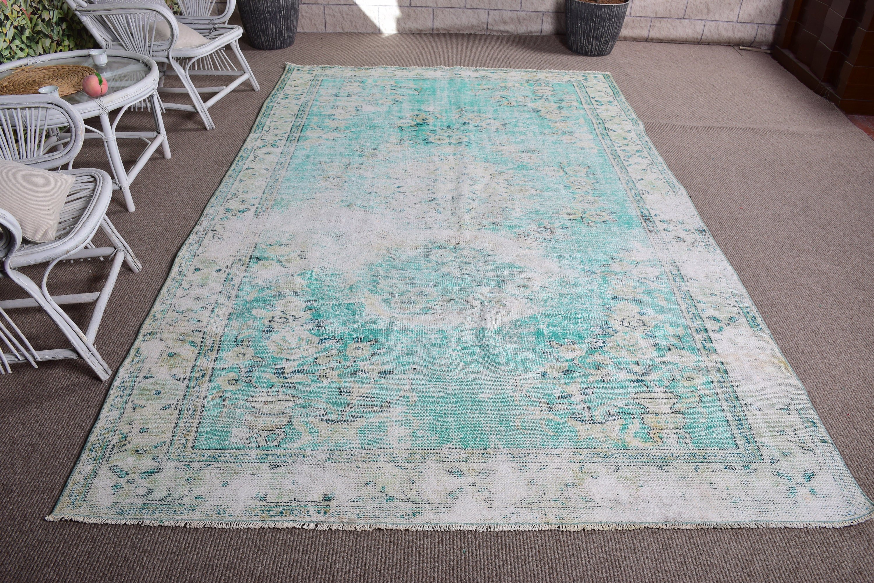 Bedroom Rug, Anatolian Rug, Dining Room Rugs, Turkish Rugs, Geometric Rugs, 6.2x10 ft Large Rug, Green Floor Rugs, Luxury Rug, Vintage Rugs