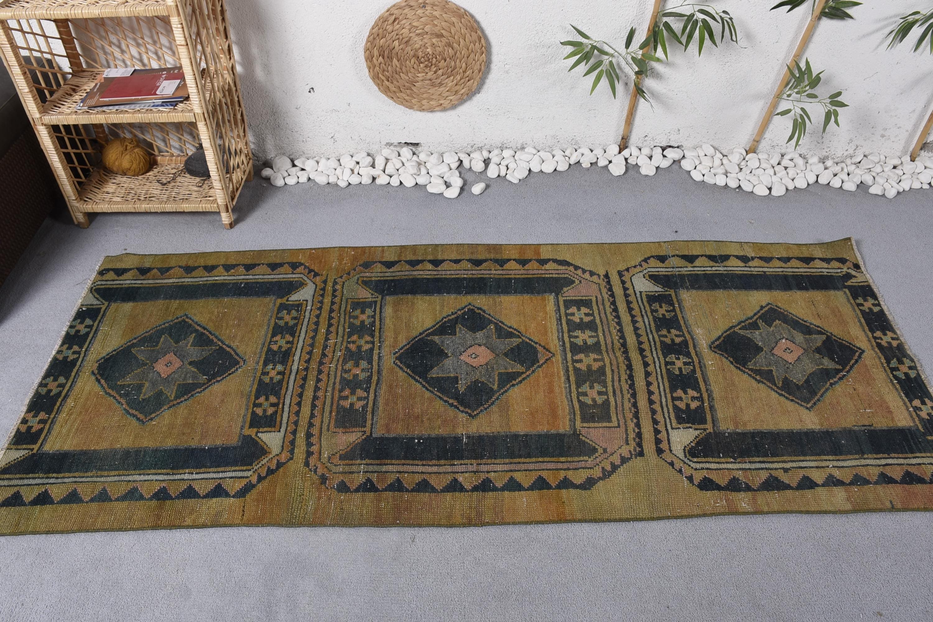 Türk Halıları, Turuncu Lüks Halı, Vintage Halı, 3x7 ft Accent Halı, Boho Vurgulu Halılar, Geometrik Halılar, Fas Halısı, Dekoratif Halı