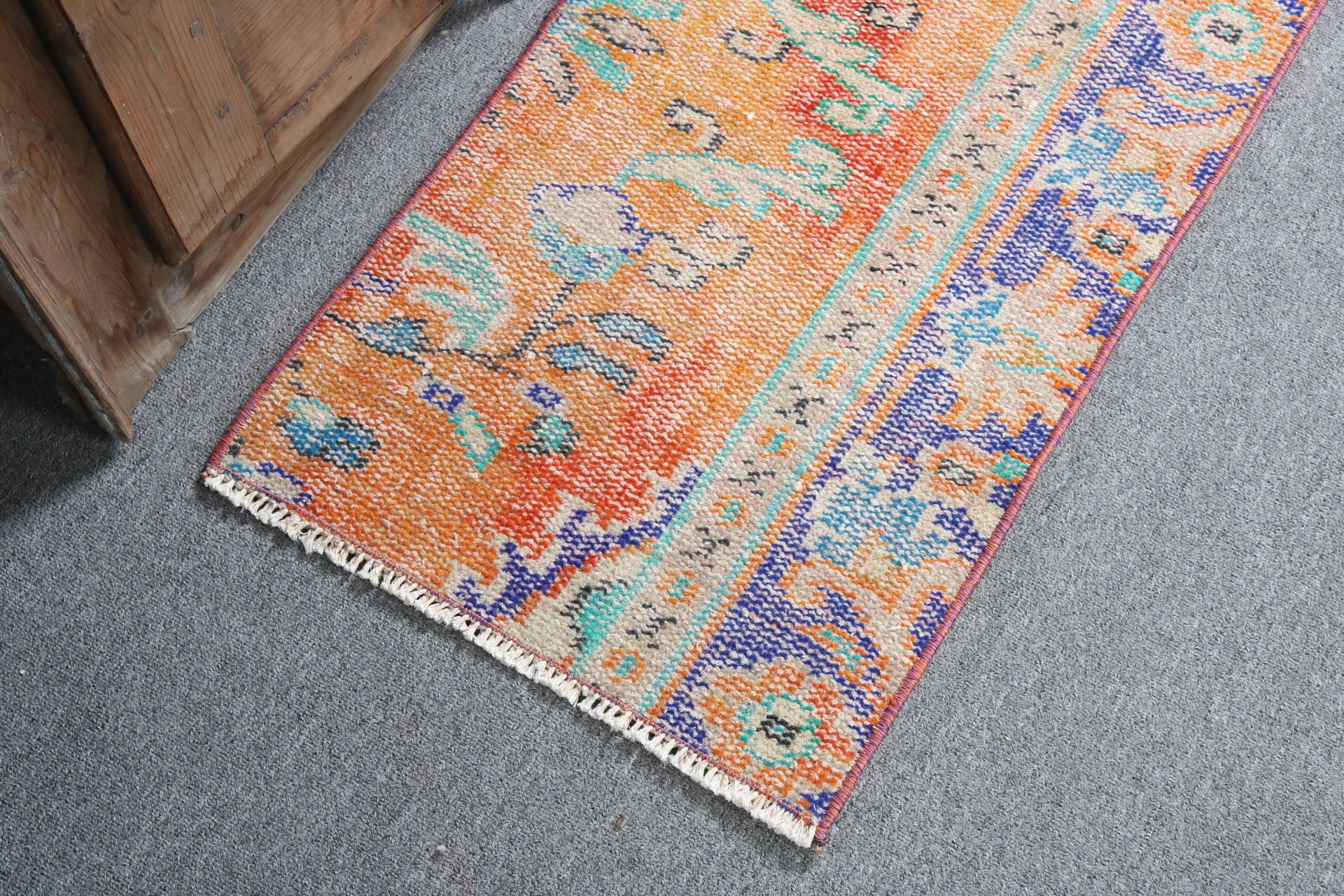 Boho Rugs, Vintage Rugs, Orange Cool Rugs, Small Area Rugs, 1.5x2.8 ft Small Rug, Oushak Rugs, Turkish Rug, Bedroom Rug, Handmade Rug