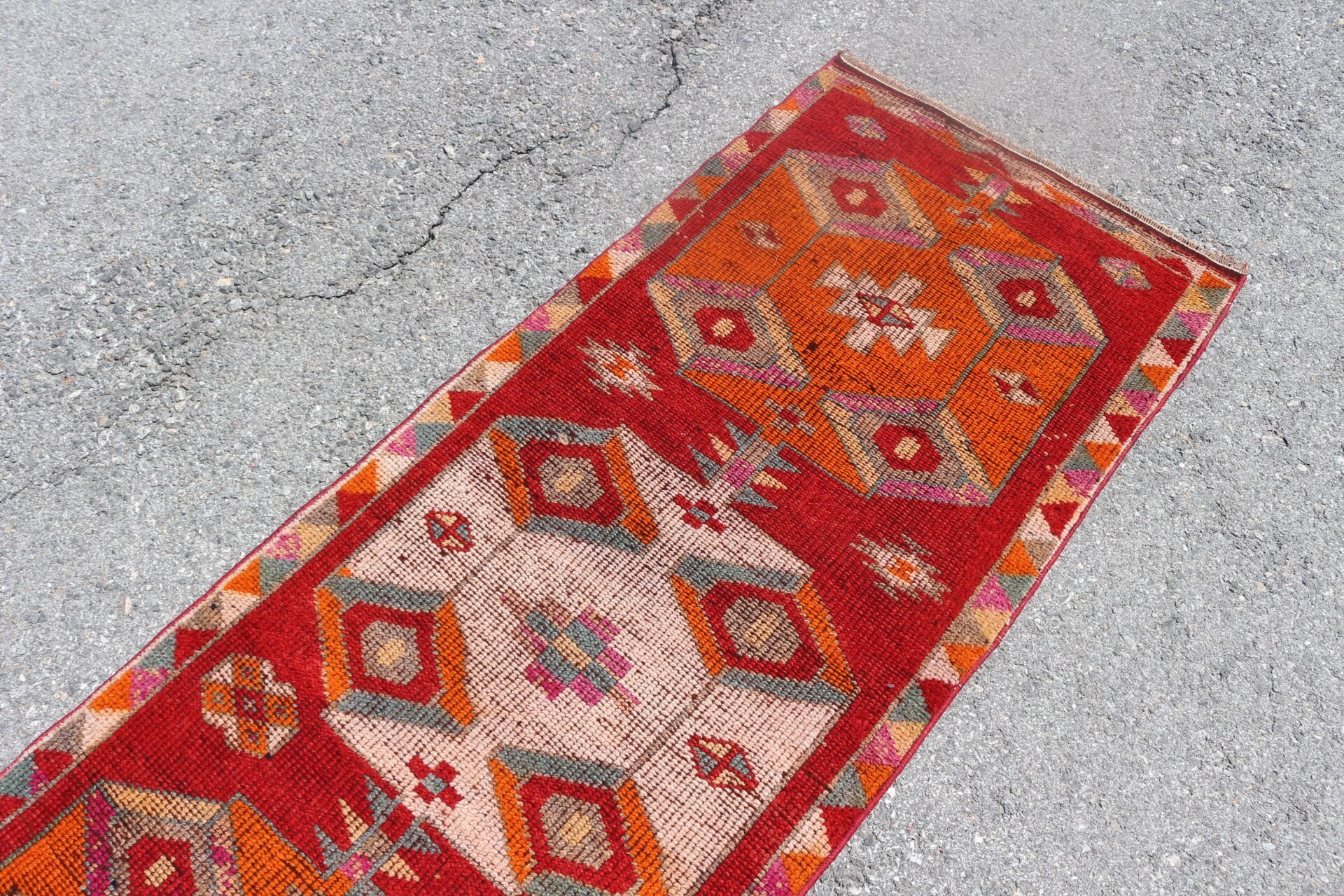 2.5x11.7 ft Runner Rugs, Rugs for Runner, Muted Rug, Floor Rug, Kitchen Rug, Orange Wool Rug, Turkish Rug, Vintage Rug, Wool Rugs, Art Rug