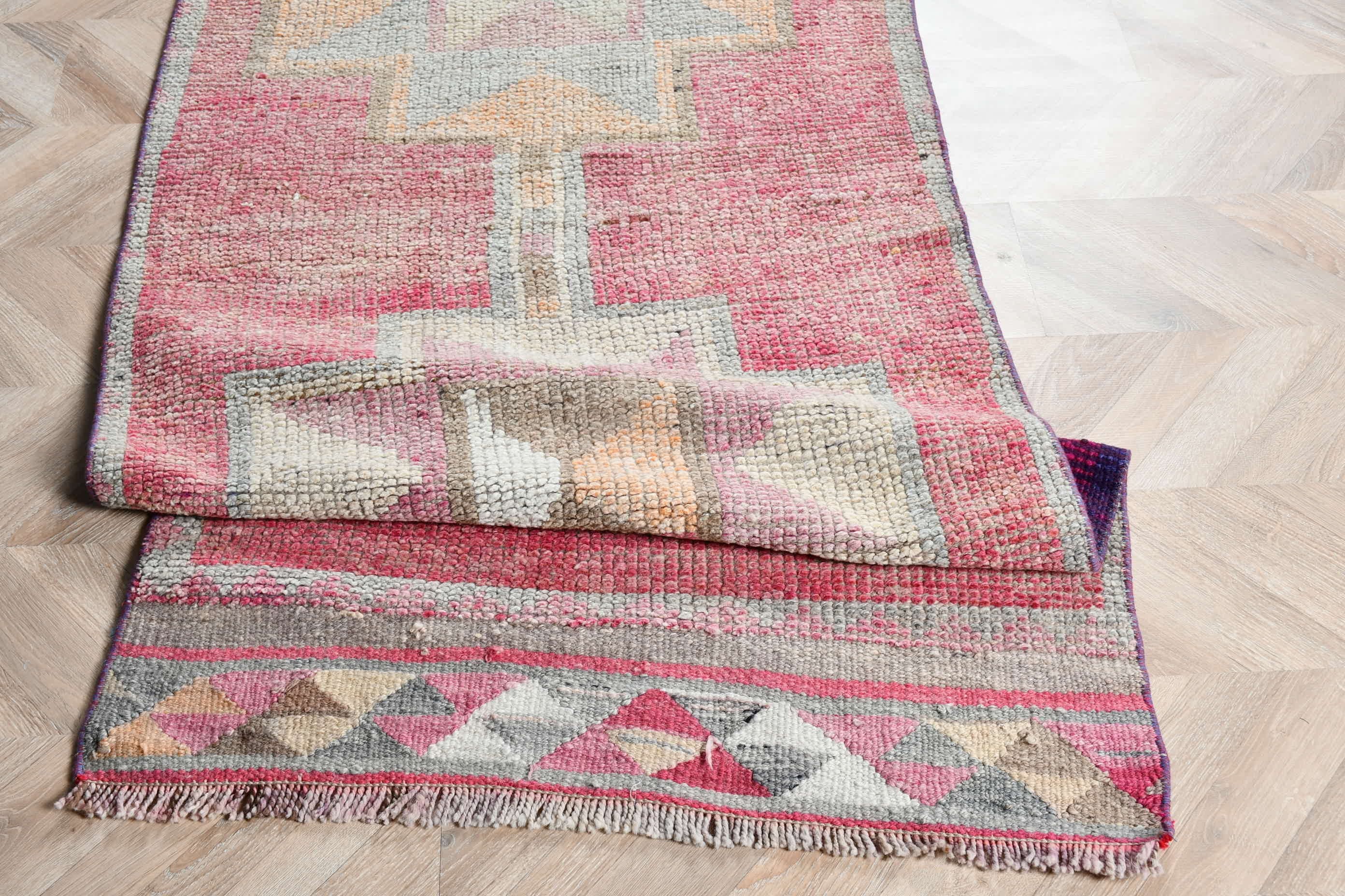 Tribal Rug, Pink Antique Rug, Rugs for Kitchen, Kitchen Rug, Hallway Rug, Turkish Rug, Vintage Rug, Home Decor Rugs, 2.8x10.8 ft Runner Rug