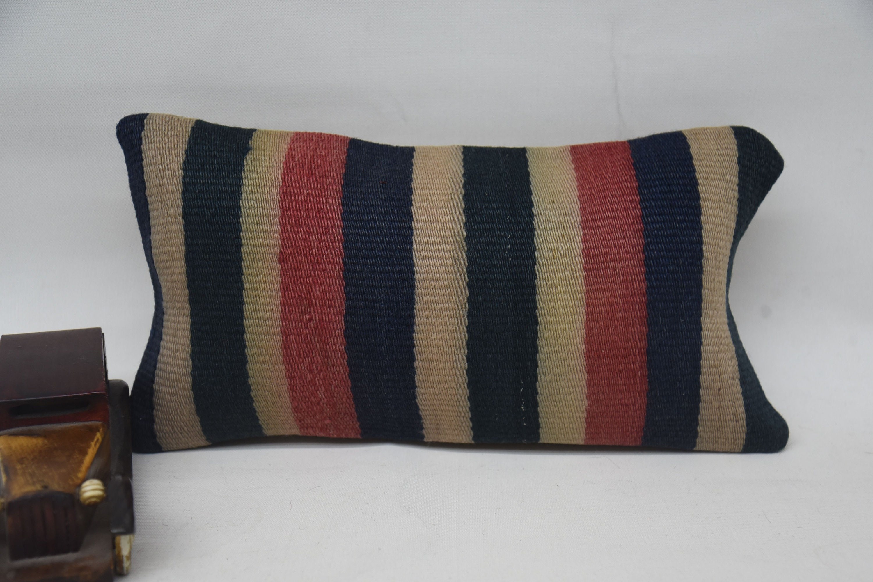 8"x16" Blue Cushion, Kilim Cushion Sham, Vintage Kilim Throw Pillow, Turkish Bench Cushion, Boho Pillow, Handmade Pillow Cover