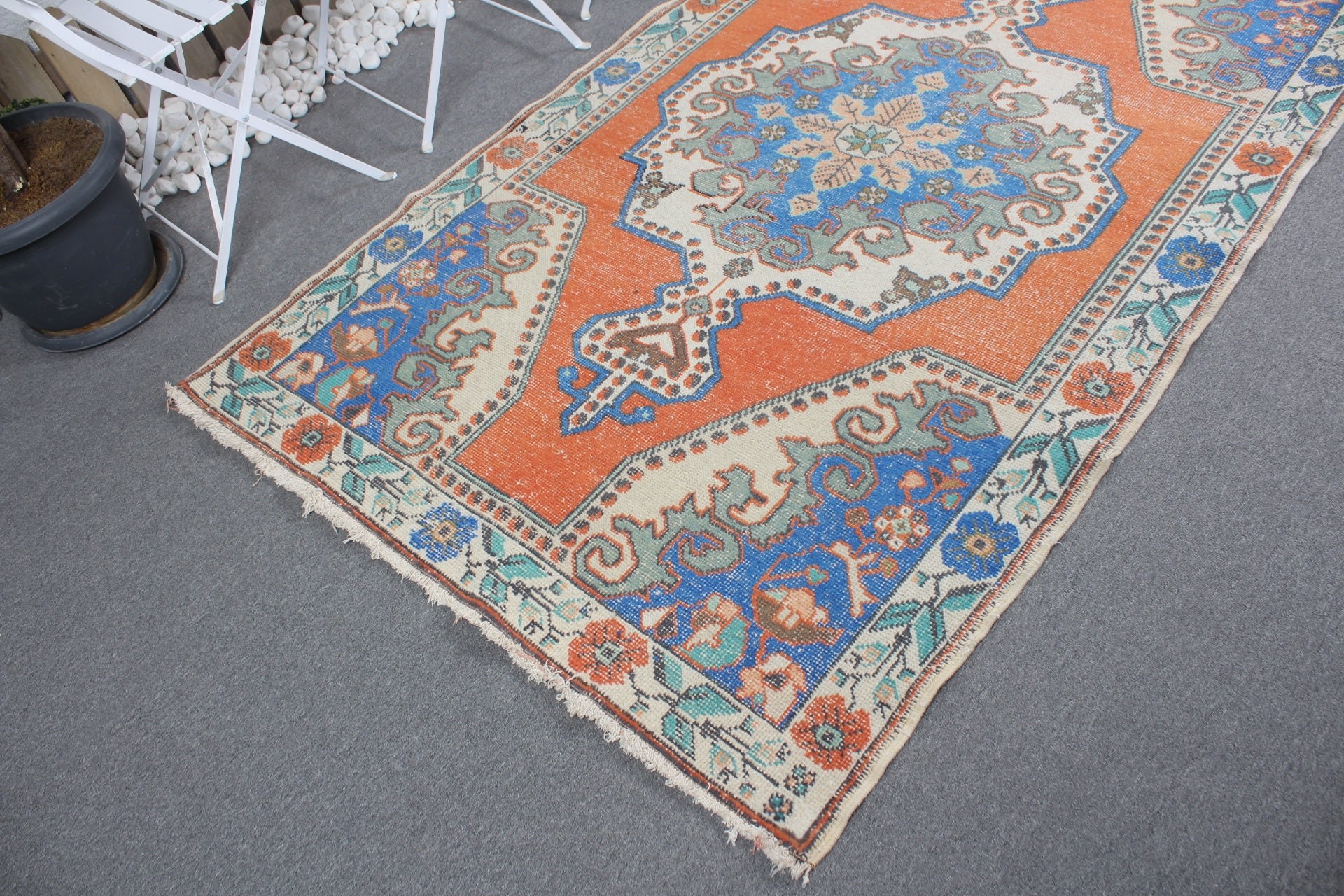 Bedroom Rug, Floor Rug, Vintage Rugs, Turkish Rug, 4.4x7.4 ft Area Rug, Rugs for Area, Living Room Rug, Orange Wool Rug