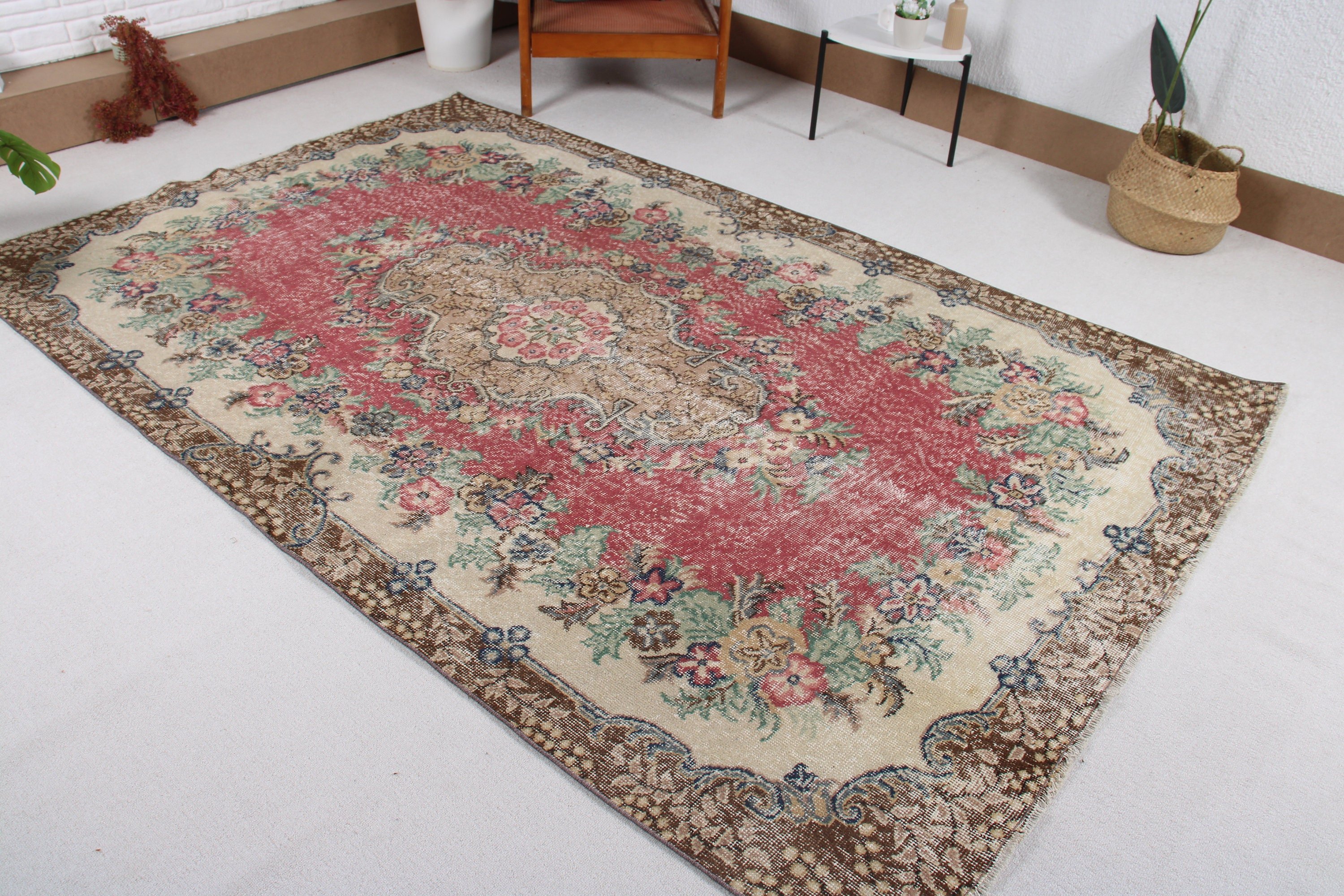 Vintage Rugs, Turkish Rug, Salon Rug, Bedroom Rug, Red  5.9x8.9 ft Large Rugs, Oriental Rugs, Dining Room Rug, Decorative Rug