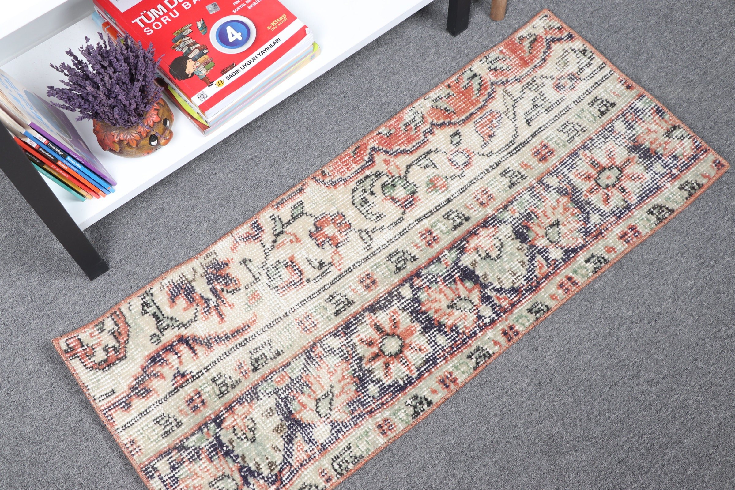 Door Mat Rugs, Turkish Rug, 1.3x3.1 ft Small Rugs, Nursery Rugs, Hand Woven Rugs, Oriental Rugs, Wool Rug, Beige Kitchen Rugs, Vintage Rugs