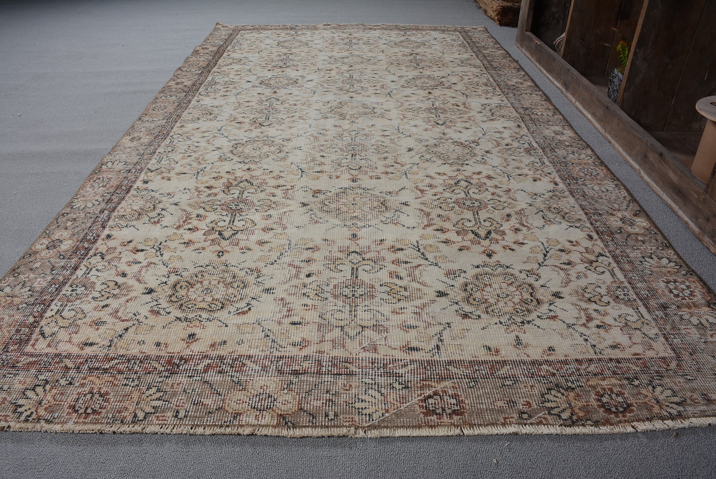 Anadolu Halısı, Bej Oushak Halısı, Yatak Odası Halıları, 4,6x8,4 ft Alan Halısı, Vintage Halı, Türk Halısı, Yer Halısı, İç Mekan Halısı, Yemek Odası Halıları