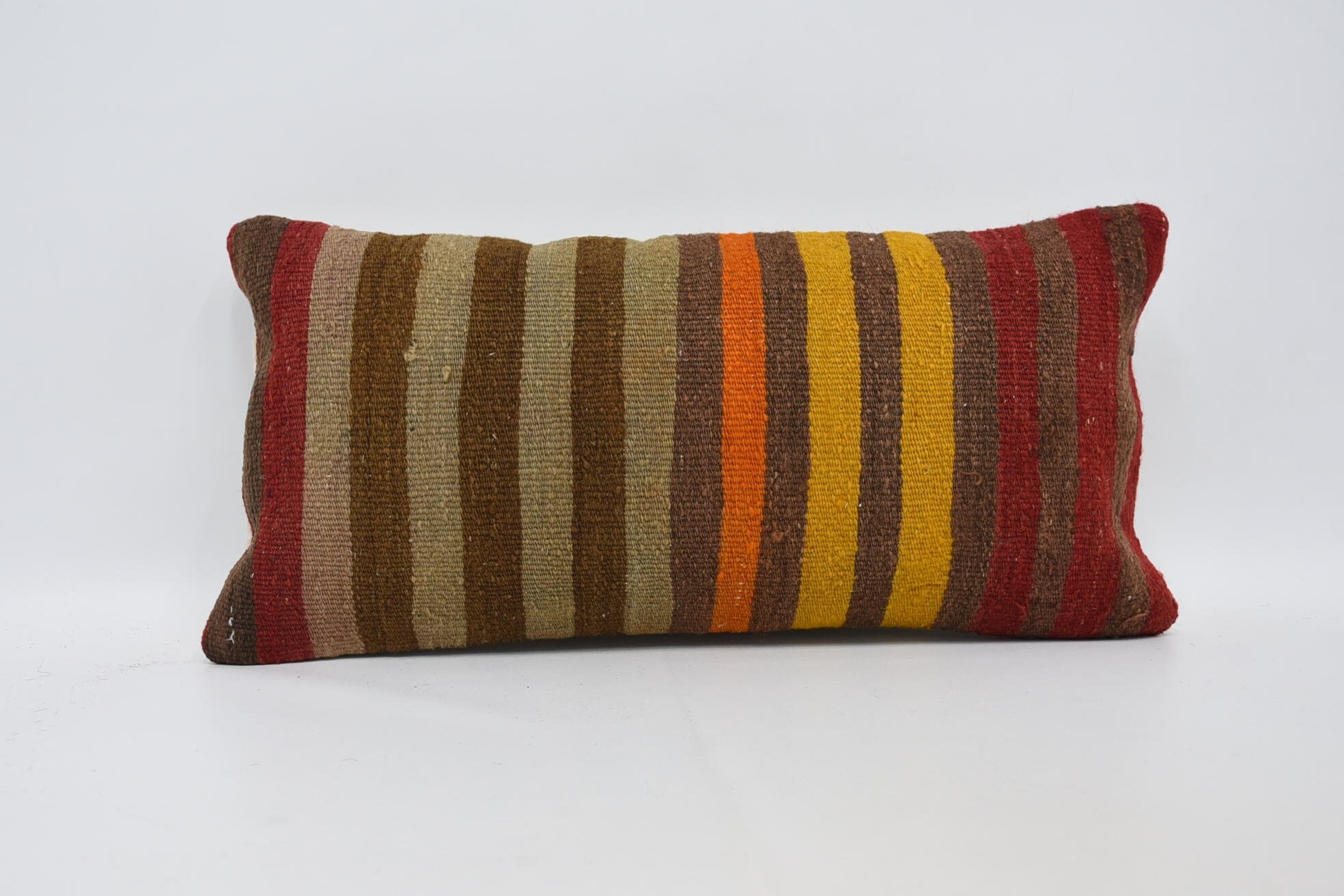 Throw Kilim Pillow, Bed Pillow Sham, Boho Pillow Sham Cover, 12"x24" Brown Pillow Cover, Pillow for Couch, Custom Cushion Cover