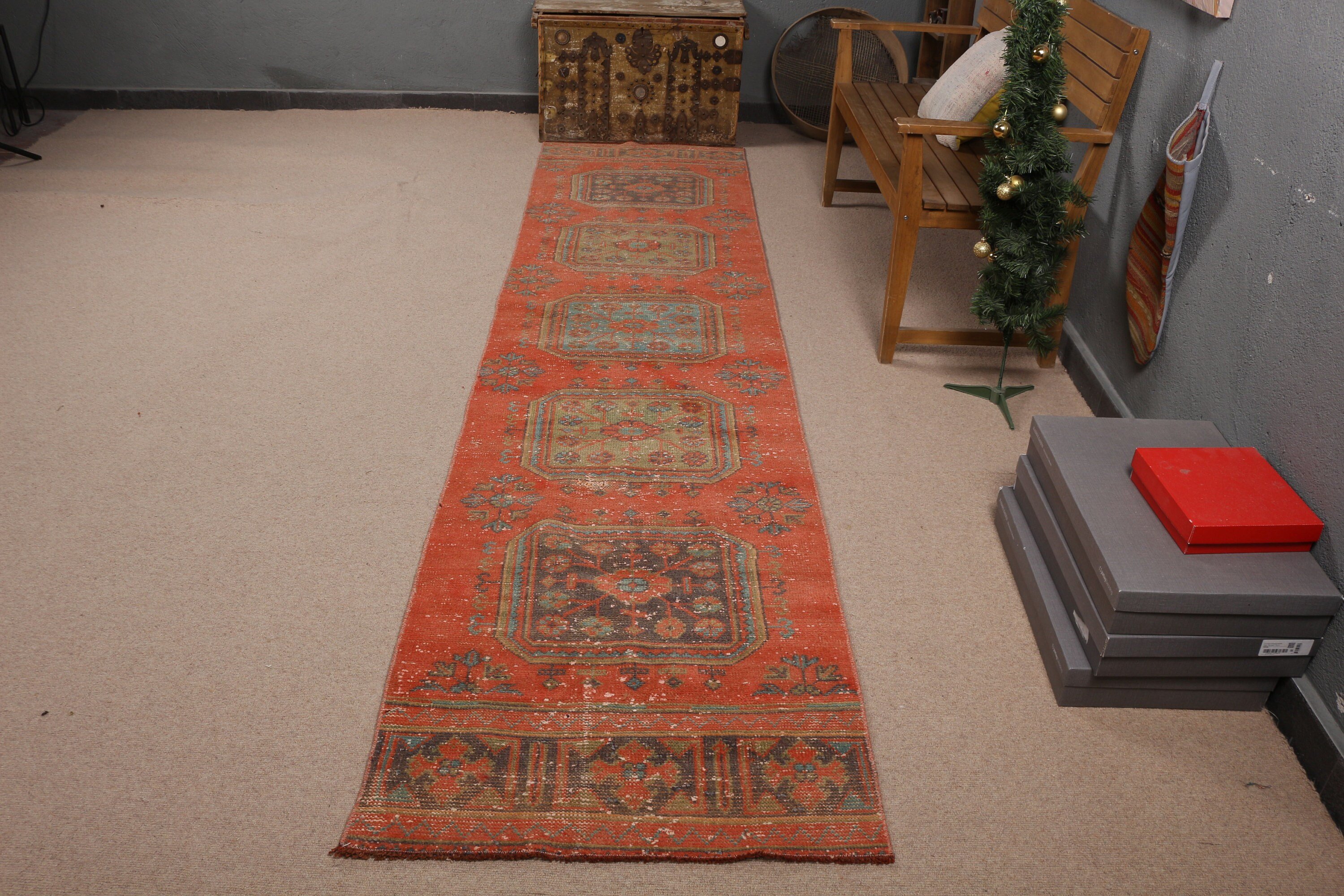 Turkish Rug, Kitchen Rug, 2.7x11.3 ft Runner Rug, Anatolian Rugs, Rugs for Runner, Red Cool Rug, Cool Rug, Corridor Rug, Vintage Rug