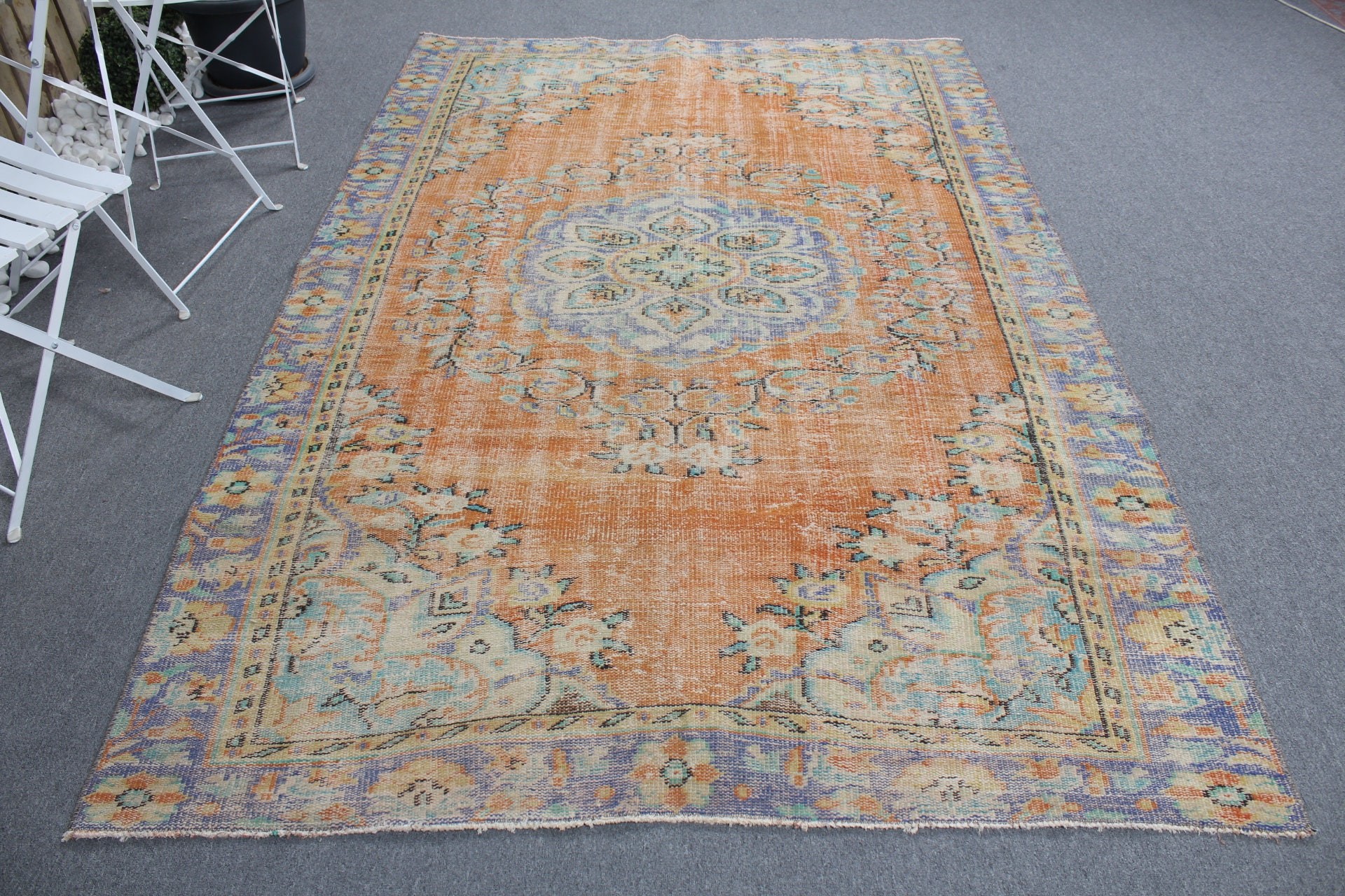 5.5x8.4 ft Büyük Halı, Vintage Halı, Yemek Odası Halısı, Türk Halısı, Fas Halısı, Turuncu Havalı Halılar, Havalı Halılar, Yatak Odası Halıları, Salon Halısı