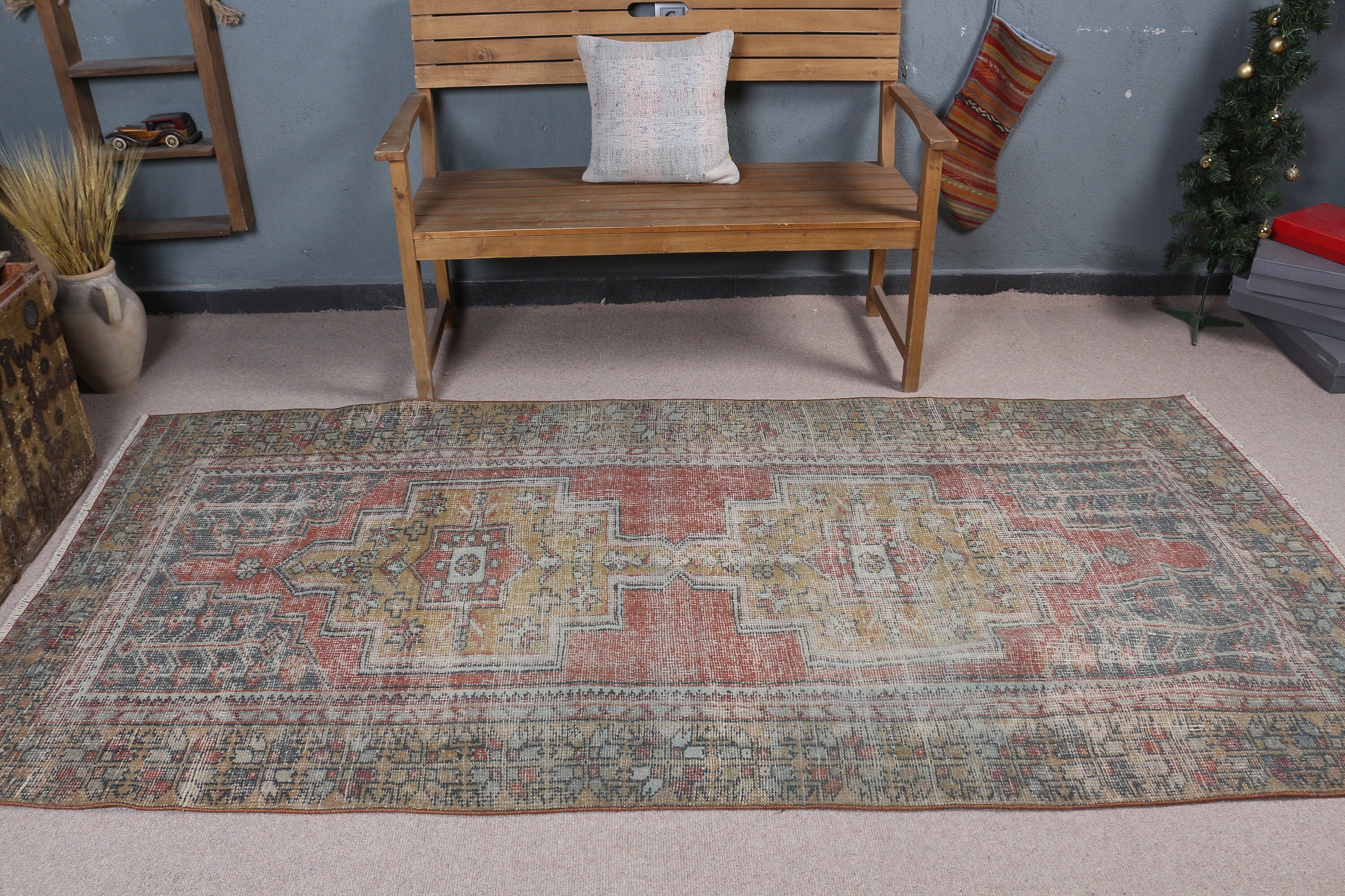 Dining Room Rug, Turkish Rugs, Tribal Rugs, Green Bedroom Rug, Living Room Rugs, 4x8.5 ft Area Rug, Vintage Rugs, Antique Rug