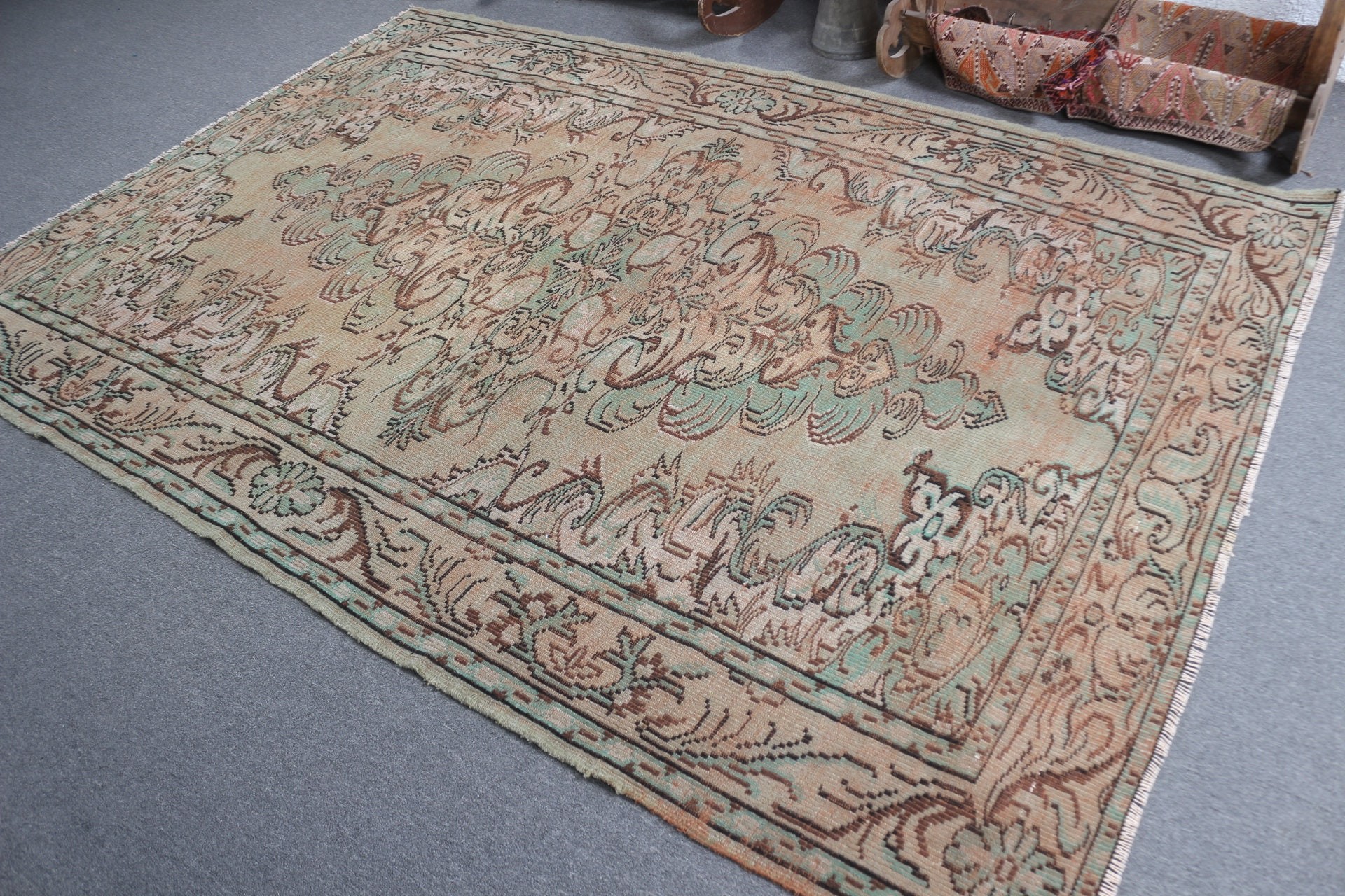 6.1x8.7 ft Büyük Halı, Türk Halıları, Soluk Halı, Kahverengi Mutfak Halıları, Oturma Odası Halısı, Yün Halıları, Yemek Odası Halısı, Vintage Halı