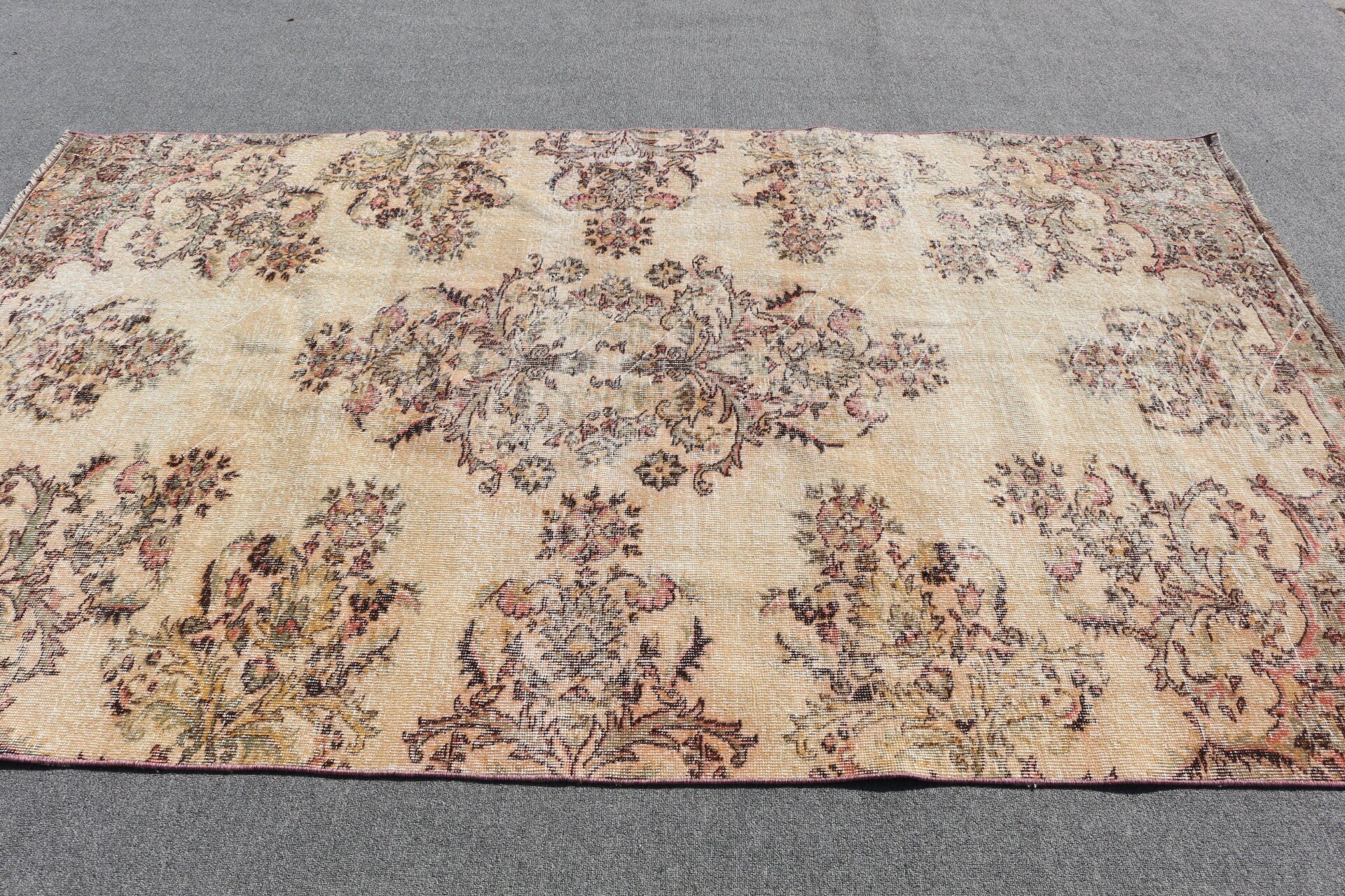 Turkish Rugs, 5.4x8.9 ft Large Rug, Beige Kitchen Rug, Living Room Rug, Cool Rugs, Rugs for Salon, Bedroom Rug, Vintage Rug