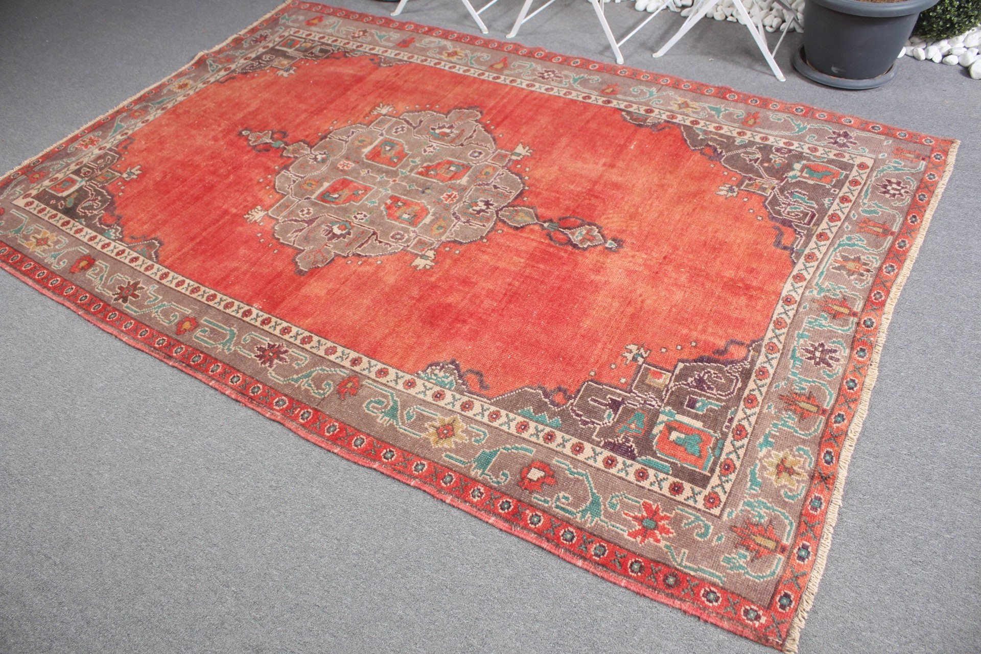 Bedroom Rugs, Turkish Rugs, Muted Rug, Antique Rug, 5.4x8.2 ft Large Rugs, Home Decor Rugs, Dining Room Rug, Red Floor Rug, Vintage Rugs