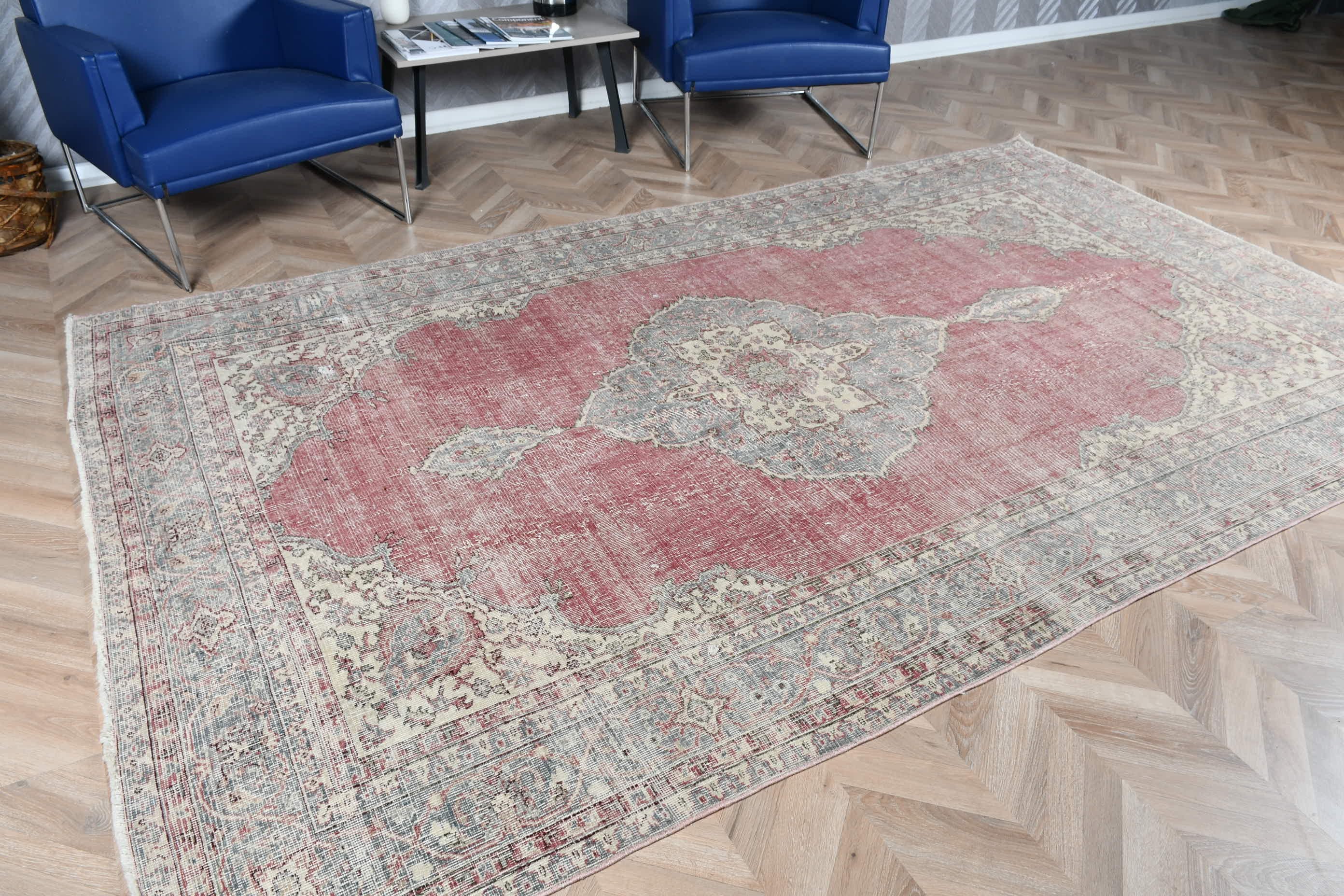 Vintage Rug, Bedroom Rug, Turkish Rugs, Red Home Decor Rug, Wedding Rug, Kitchen Rug, 6.4x10.3 ft Large Rug, Salon Rug