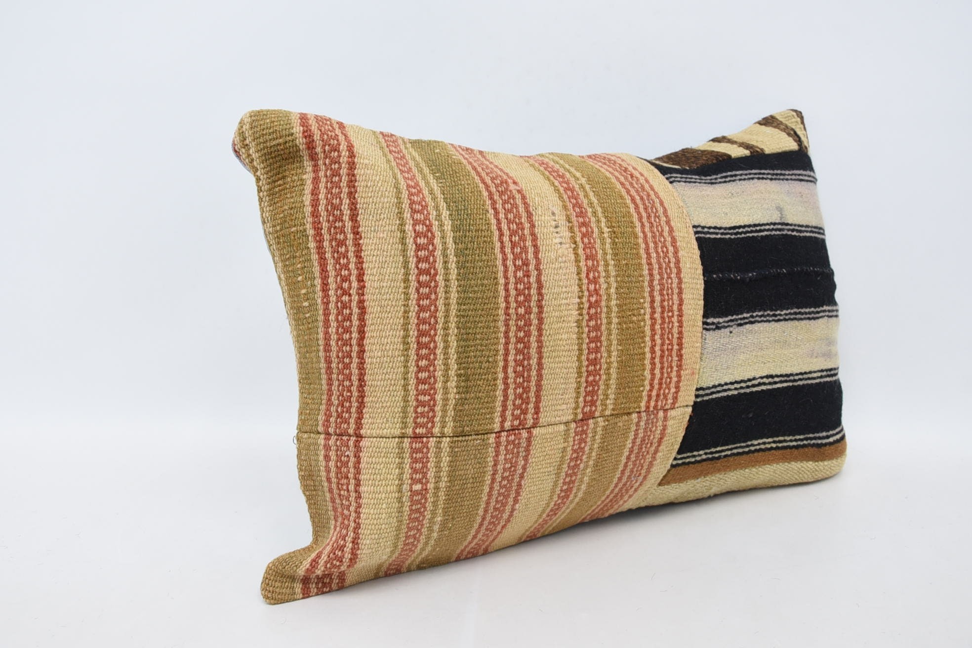 Ethnic Throw Cushion Case, 16"x24" Beige Pillow Case, Living Room Throw Pillow, Turkish Pillow, Boho Pillow, Kilim Cushion Sham