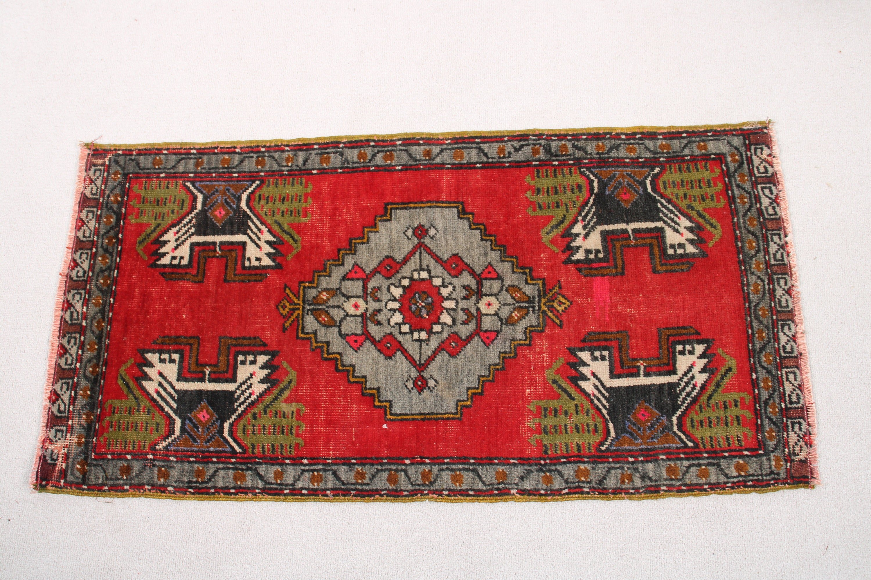 Turkish Rug, Small Boho Rug, Moroccan Rug, Red  1.7x3.4 ft Small Rug, Neutral Rugs, Car Mat Rugs, Vintage Rugs, Rugs for Bath