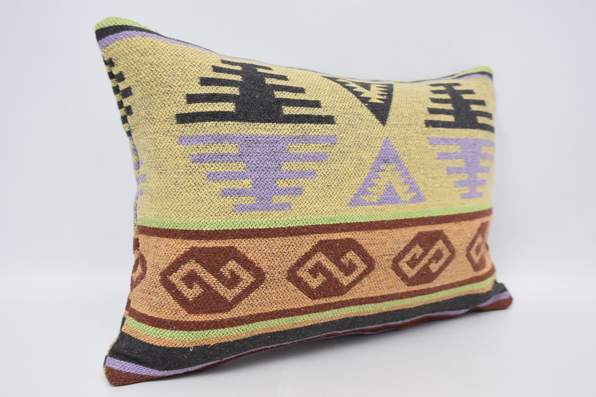 Pillow for Couch, 16"x24" Yellow Cushion, Turkish Kilim Pillow, Vintage Kilim Throw Pillow, Wholesale Cushion Cover