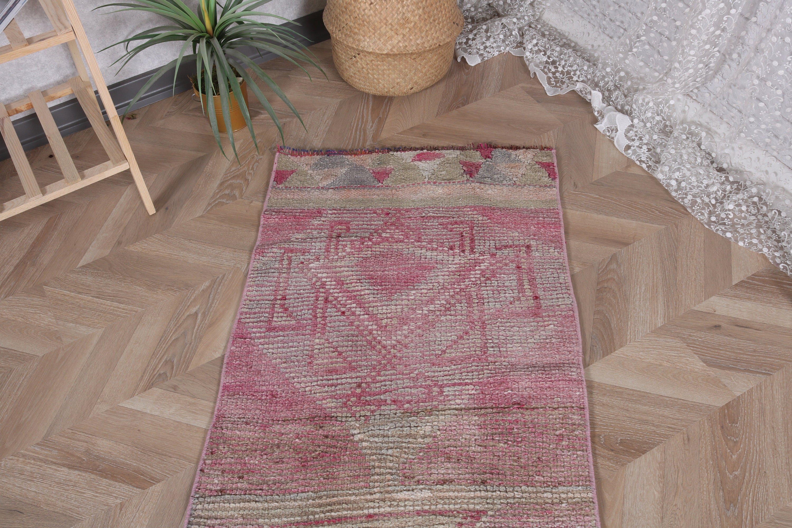 Pembe Oushak Halılar, Oryantal Halılar, Türk Halısı, Yatak Odası Halıları, 2.1x9.2 ft Runner Halısı, Koridor Halısı, Vintage Runner Halıları, Vintage Halılar