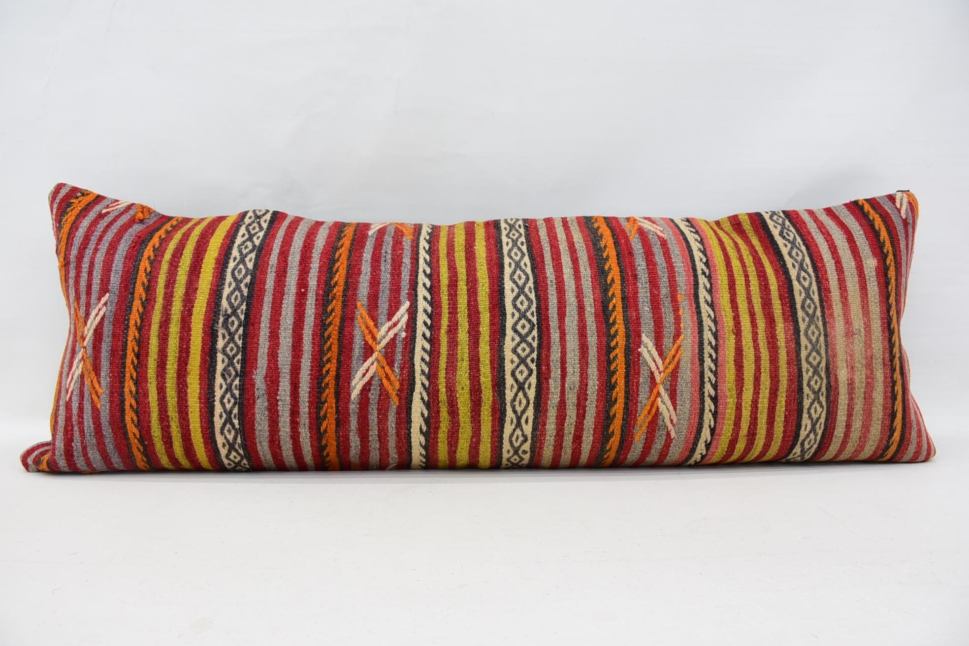 Kilim Pillow Cover, Nomadic Pillow Cover, Vintage Pillow, Boho Pillow, 16"x48" Red Cushion Cover