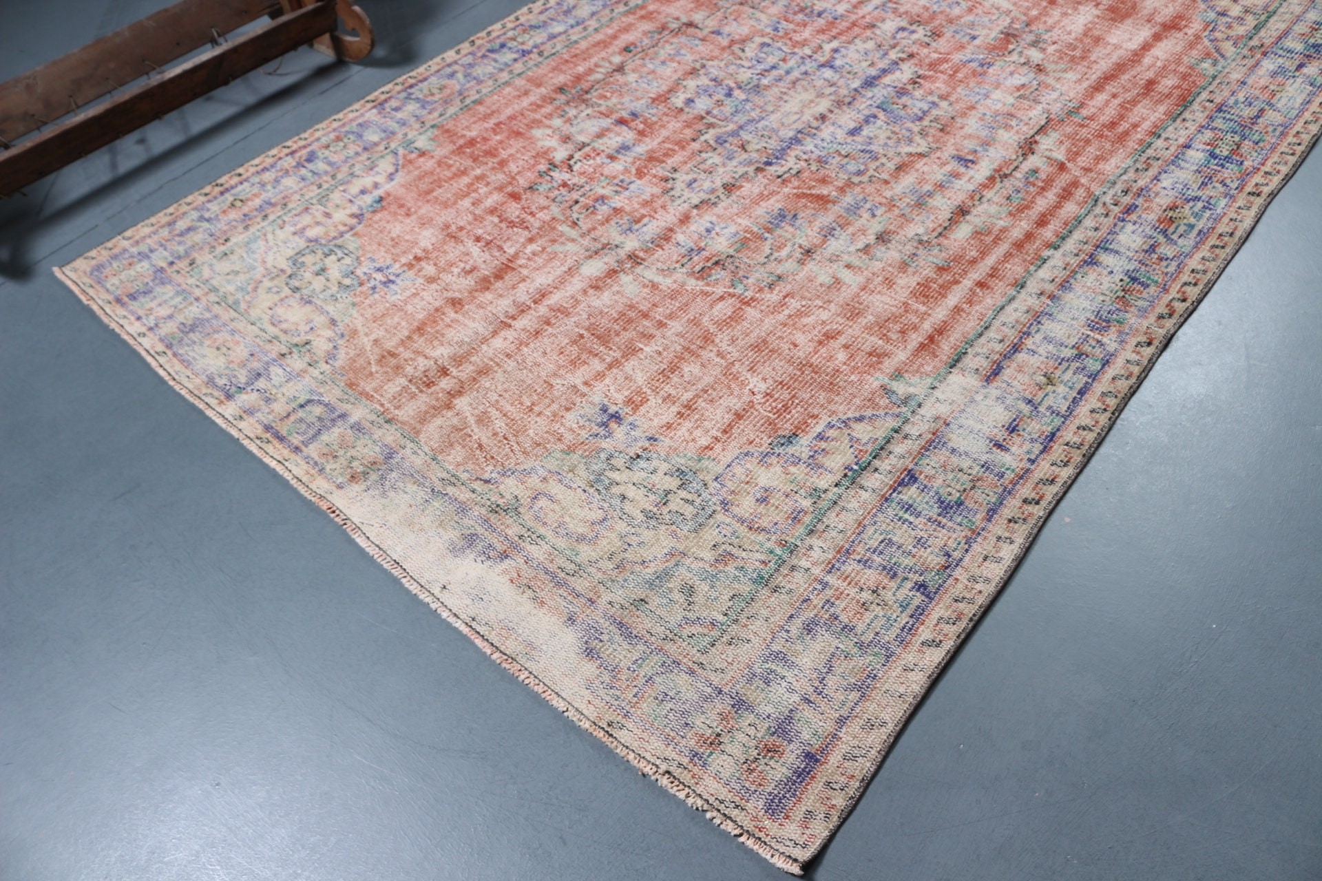 Oryantal Halılar, Salon Halısı, Anadolu Halısı, Turuncu 6x8.9 ft Büyük Halı, Yatak Odası Halısı, Yatak Odası Halıları, Vintage Halı, Türk Halısı