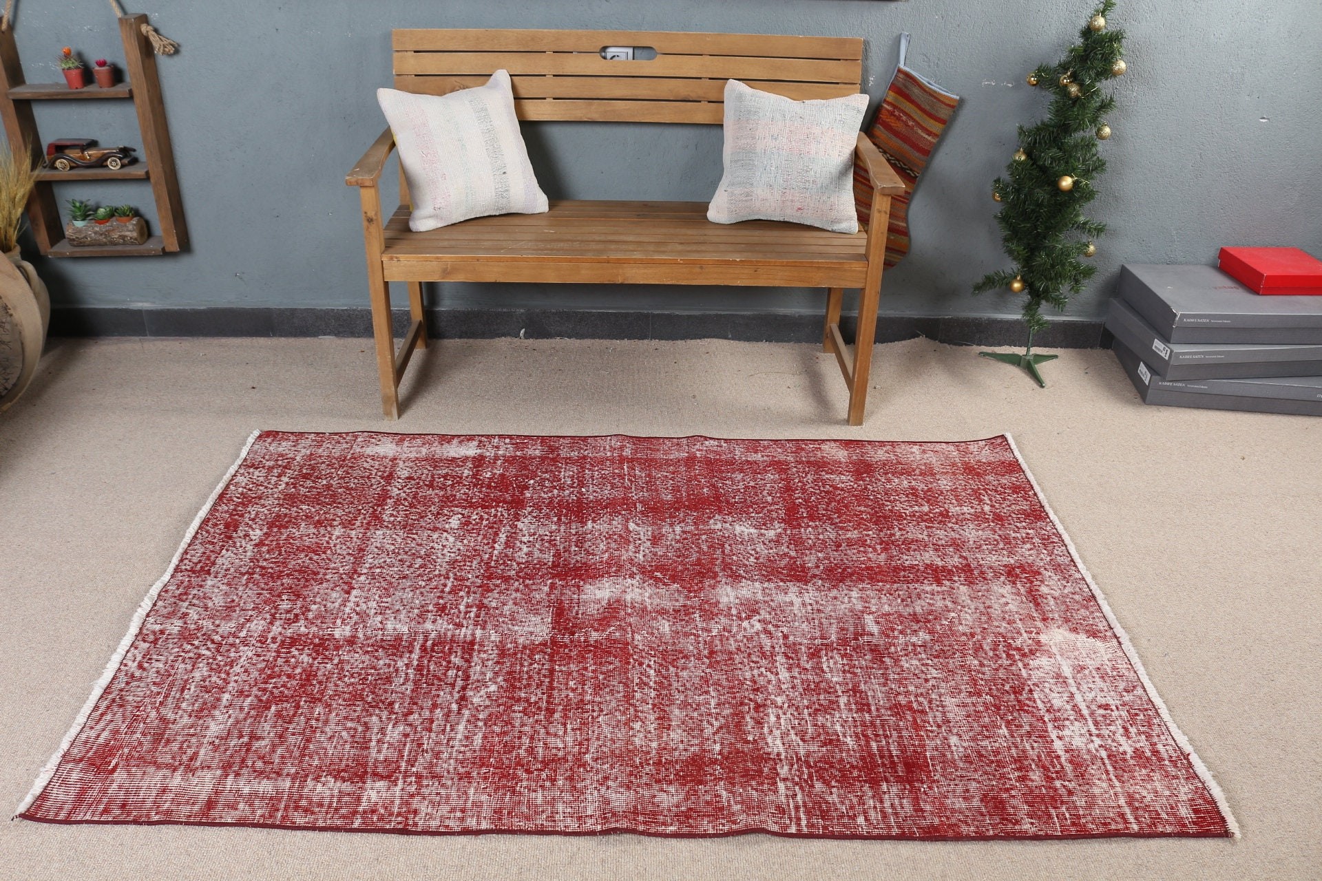 Red Cool Rug, 4.1x6.2 ft Area Rug, Cool Rugs, Rugs for Nursery, Moroccan Rugs, Living Room Rugs, Vintage Rugs, Retro Rug, Turkish Rug