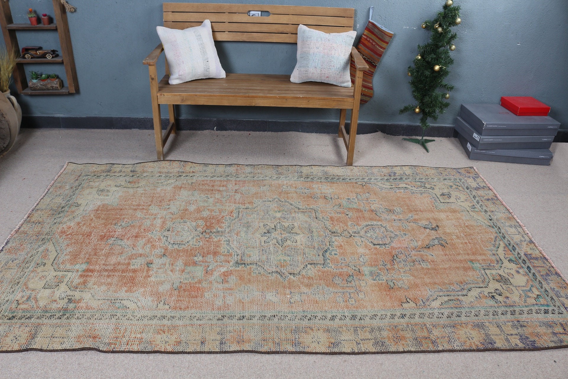 Orange Antique Rug, Anatolian Rugs, Turkish Rug, Living Room Rug, Rugs for Salon, 4.9x8.4 ft Large Rug, Cool Rugs, Salon Rug, Vintage Rug