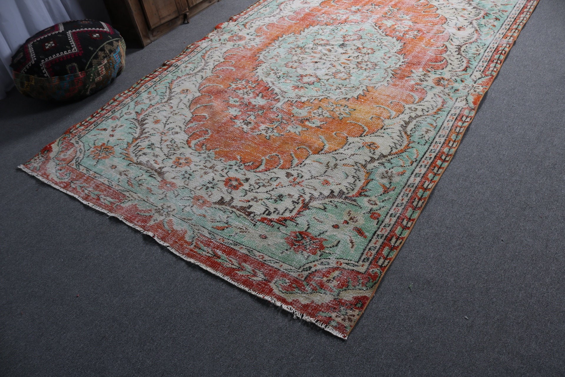 Large Boho Rug, Cool Rug, Large Oushak Rug, 6x9.9 ft Large Rugs, Turkish Rugs, Vintage Rugs, Orange Cool Rug, Decorative Rug, Kitchen Rug