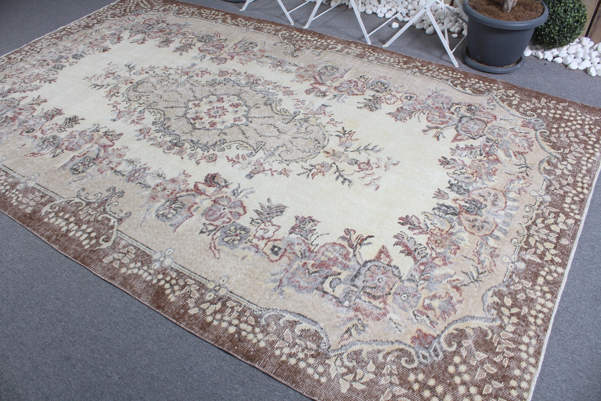 6.2x10.3 ft Large Rugs, Antique Rug, Beige Wool Rug, Vintage Rug, Oushak Rugs, Turkish Rugs, Salon Rug, Dining Room Rugs, Floor Rug