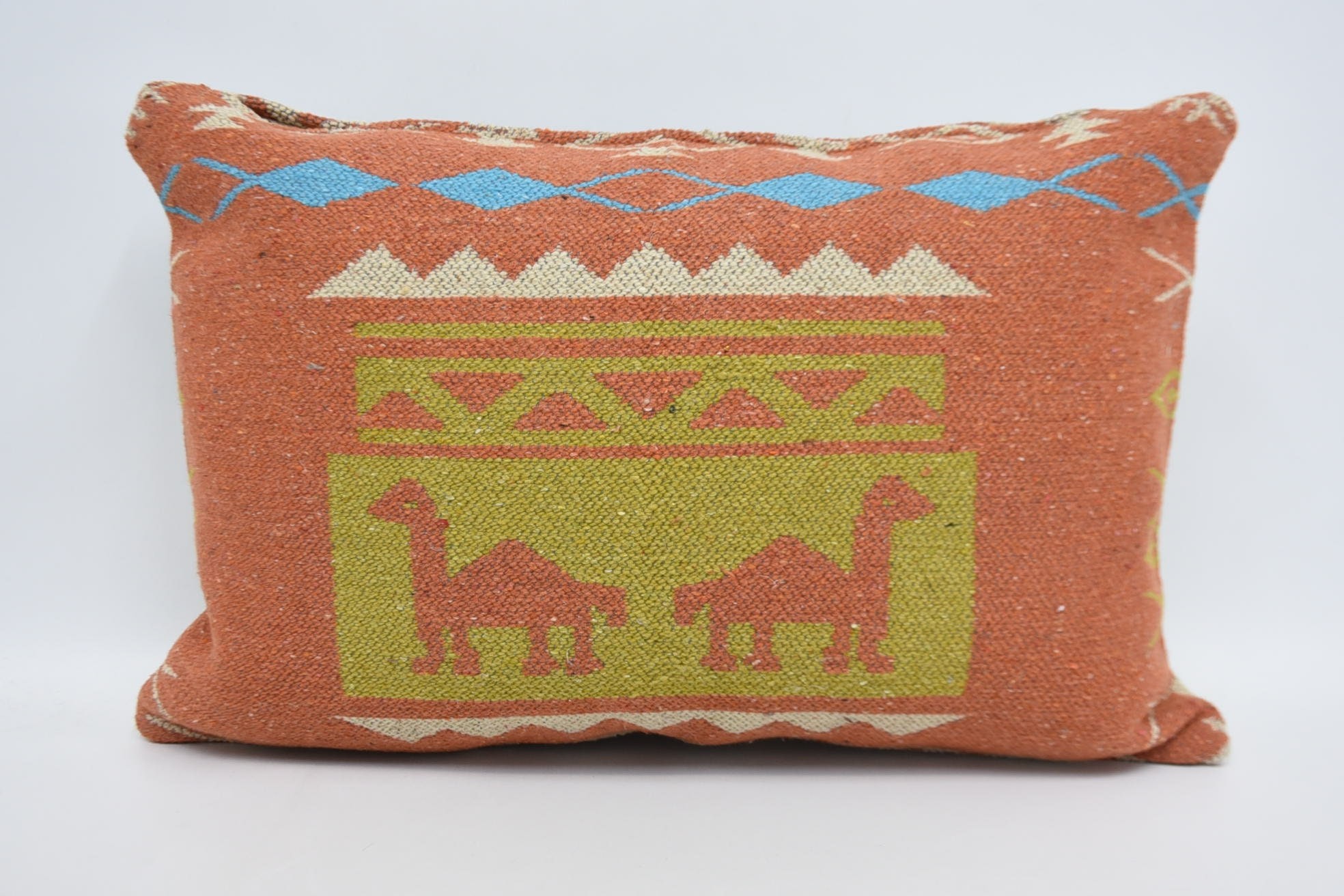Pillow for Couch, Vintage Kilim Pillow, Nautical Throw Cushion Cover, 16"x24" Orange Pillow, Interior Designer Pillow