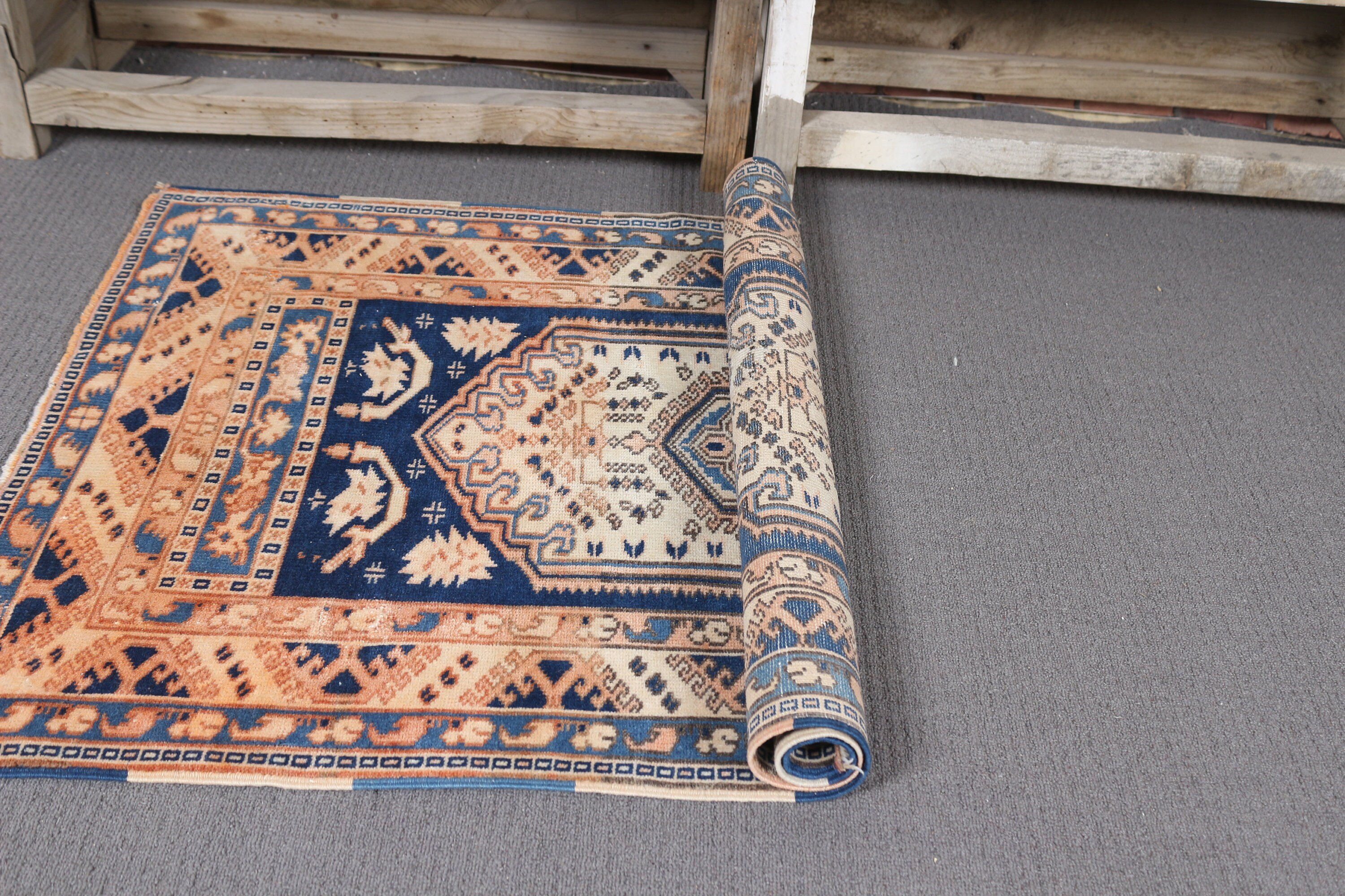 Turkish Rug, Vintage Rugs, Kitchen Rug, Floor Rug, Blue Antique Rug, 2.5x3.8 ft Small Rugs, Designer Rug, Bedroom Rug, Rugs for Door Mat