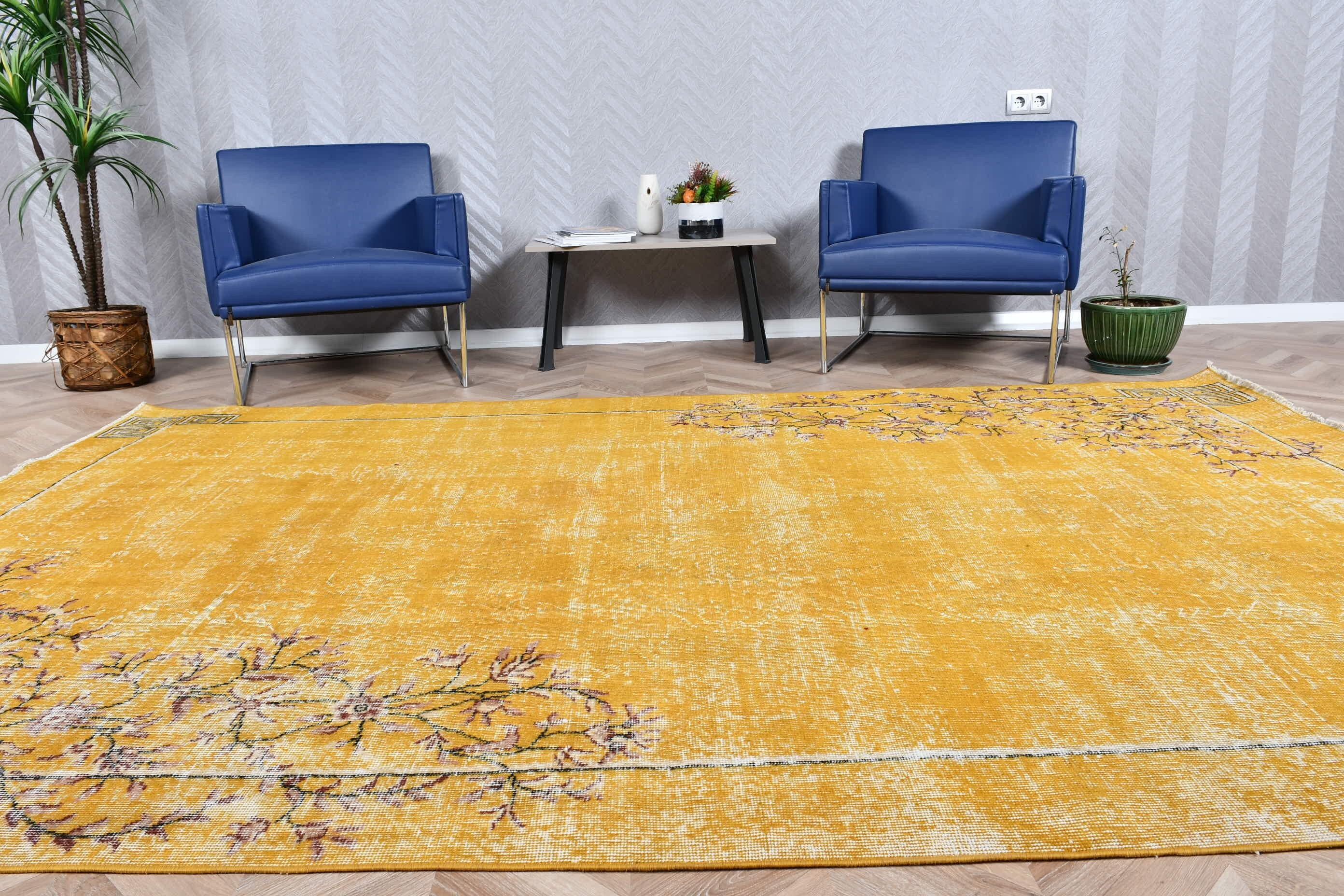 Dining Room Rug, Yellow Oriental Rug, Natural Rug, Turkish Rugs, Oushak Rugs, 6.8x10.1 ft Large Rug, Bedroom Rug, Floor Rug, Vintage Rug