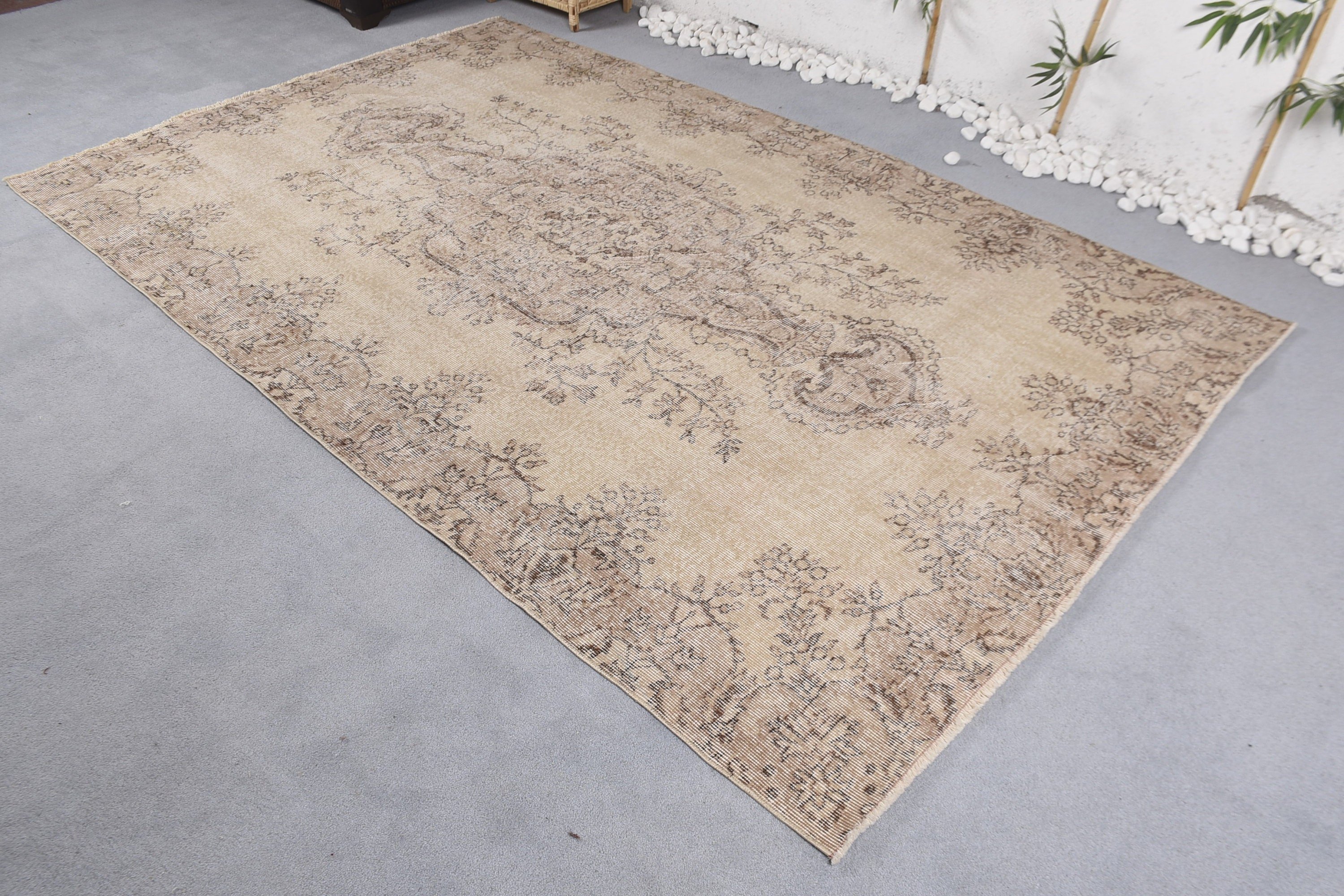 Beige Home Decor Rugs, Dining Room Rug, Salon Rugs, 5.7x9 ft Large Rug, Abstract Rug, Antique Rug, Oushak Rugs, Turkish Rugs, Vintage Rugs