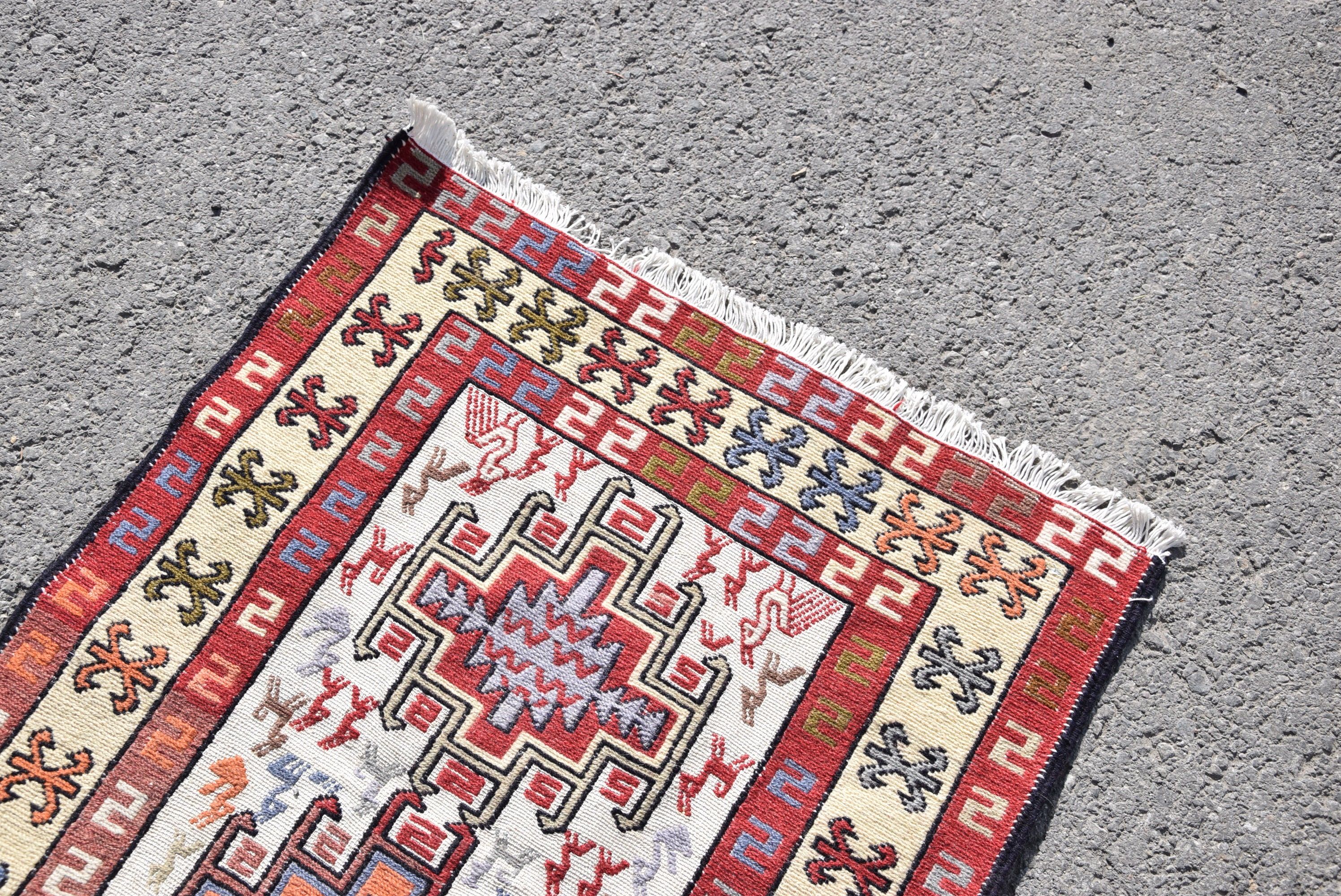 Bathroom Rug, Turkish Rugs, 2.5x3.1 ft Small Rug, Car Mat Rug, Bedroom Rugs, Outdoor Rugs, Oushak Rug, Red Wool Rugs, Vintage Rug, Kilim