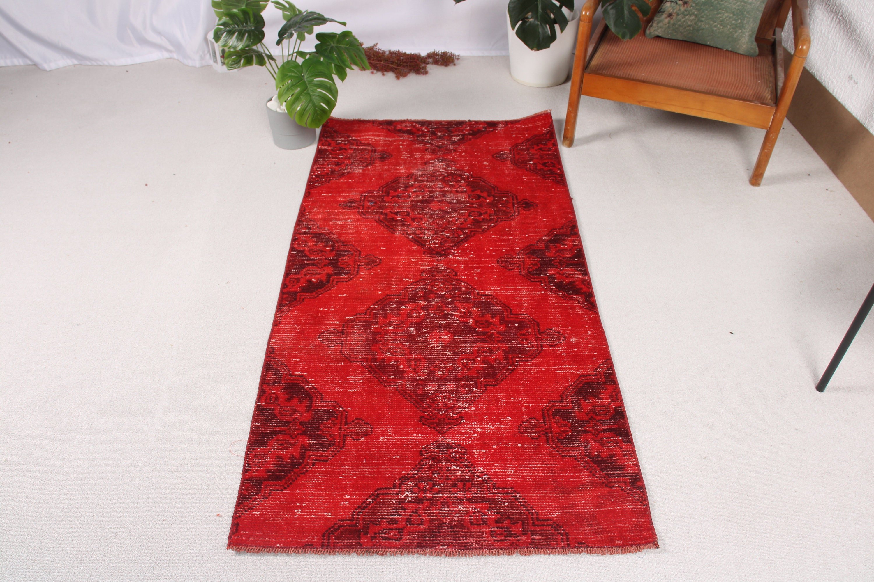 Red Home Decor Rug, Boho Rug, Turkish Rugs, 2.7x5.4 ft Small Rugs, Statement Rugs, Car Mat Rugs, Nursery Rugs, Neutral Rugs, Vintage Rugs